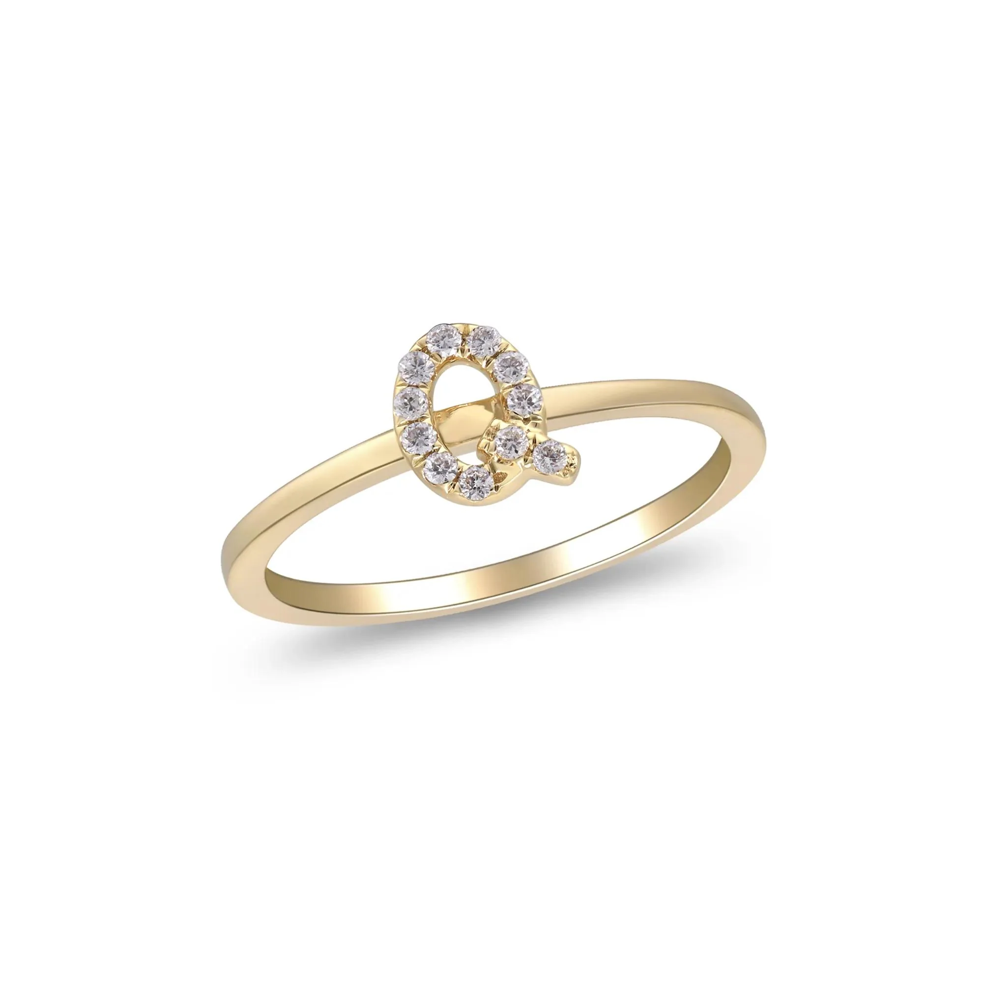 Diamond Accent "q" Initial Ring 10K Yellow Gold Round Brilliant Cut Size 8 2mm - Image 4