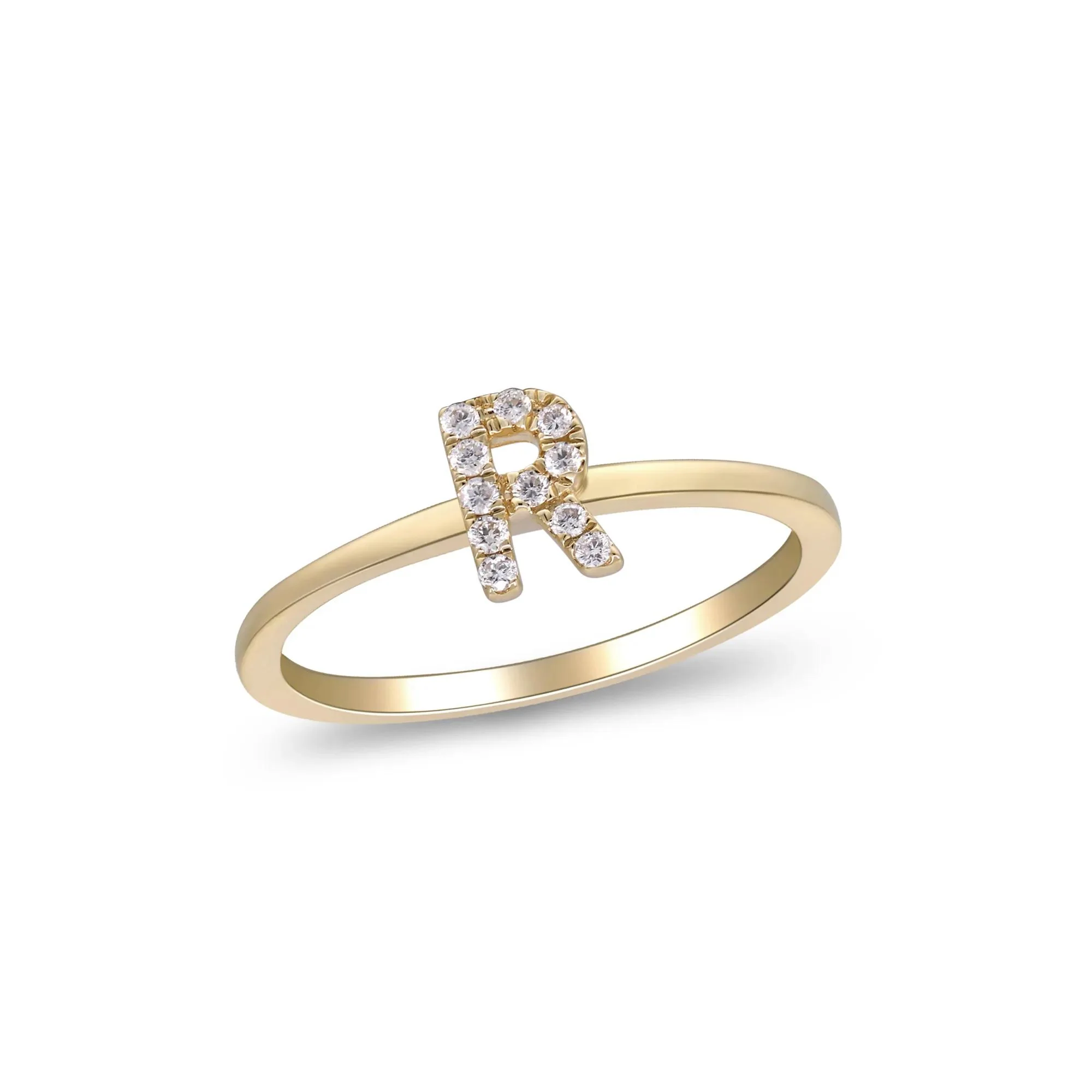 Diamond Accent "r" Initial Ring 10K Yellow Gold Round Brilliant Cut Size 6 2mm - Image 4