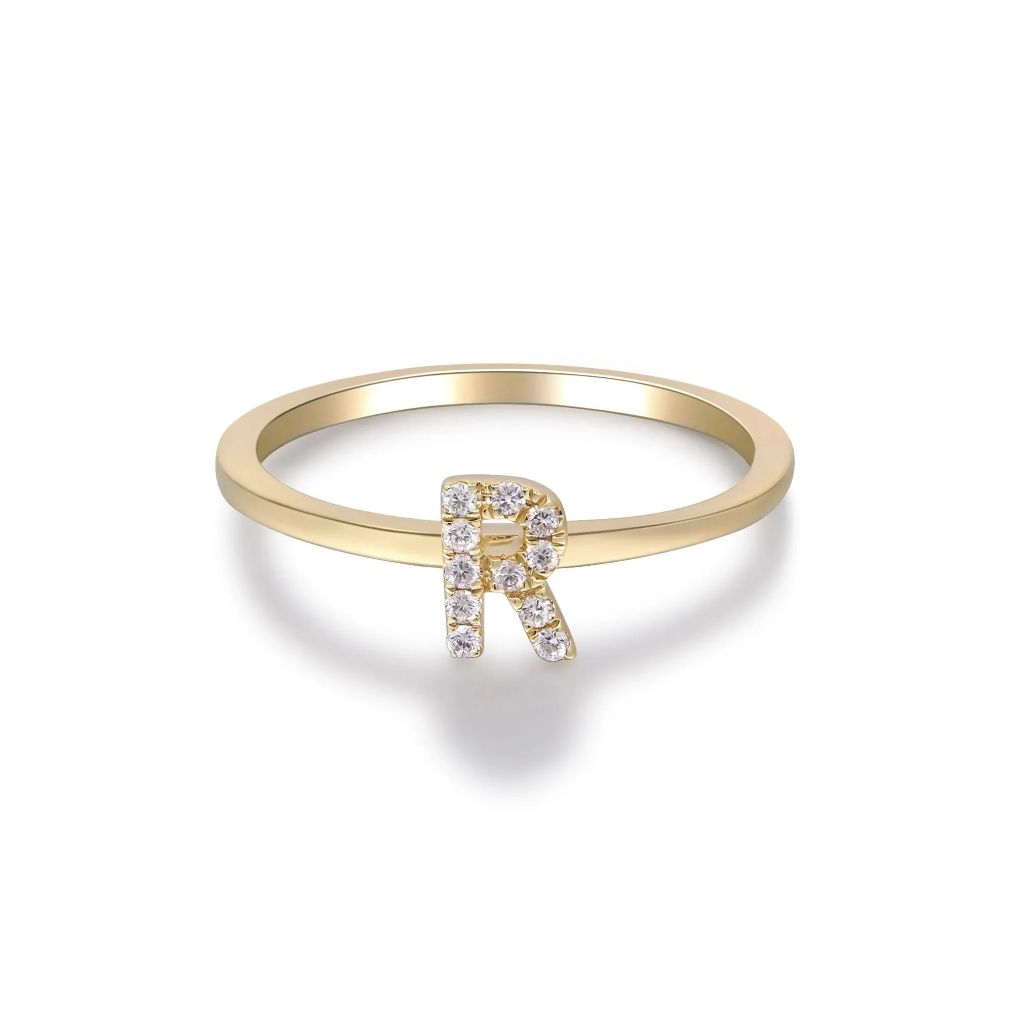 Diamond Accent "r" Initial Ring 10K Yellow Gold Round Brilliant Cut Size 7 2mm - Image 5