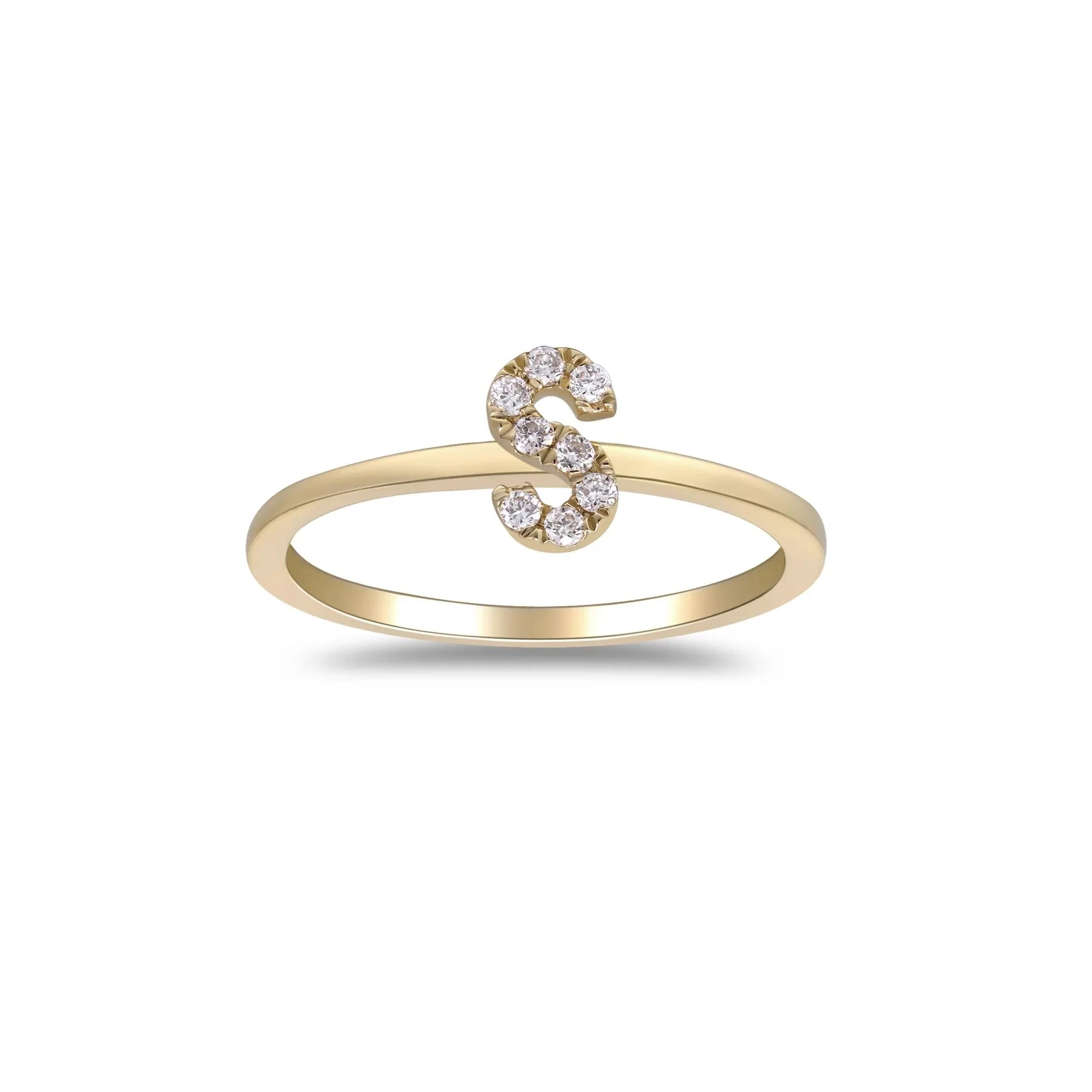 Diamond Accent "s" Initial Ring 10K Yellow Gold Round Brilliant Cut Size 7 2mm