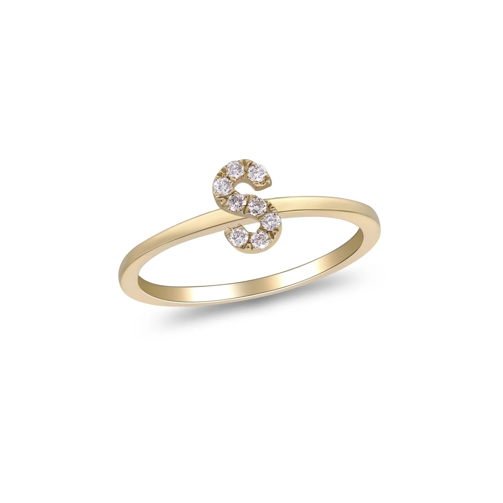 Diamond Accent "s" Initial Ring 10K Yellow Gold Round Brilliant Cut Size 8 2mm - Image 4