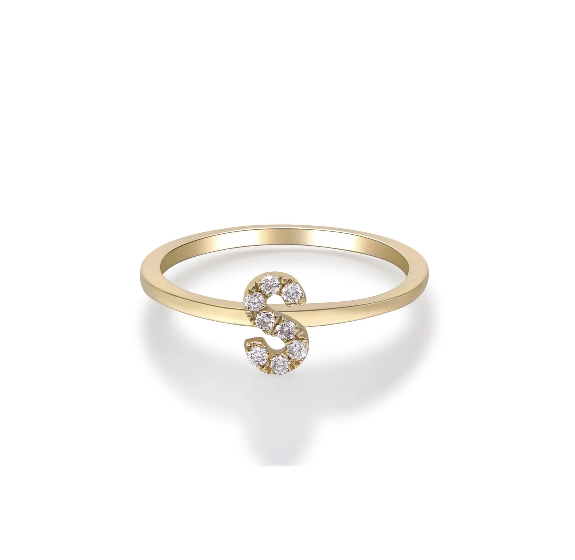 Diamond Accent "s" Initial Ring 10K Yellow Gold Round Brilliant Cut Size 9 2mm - Image 5