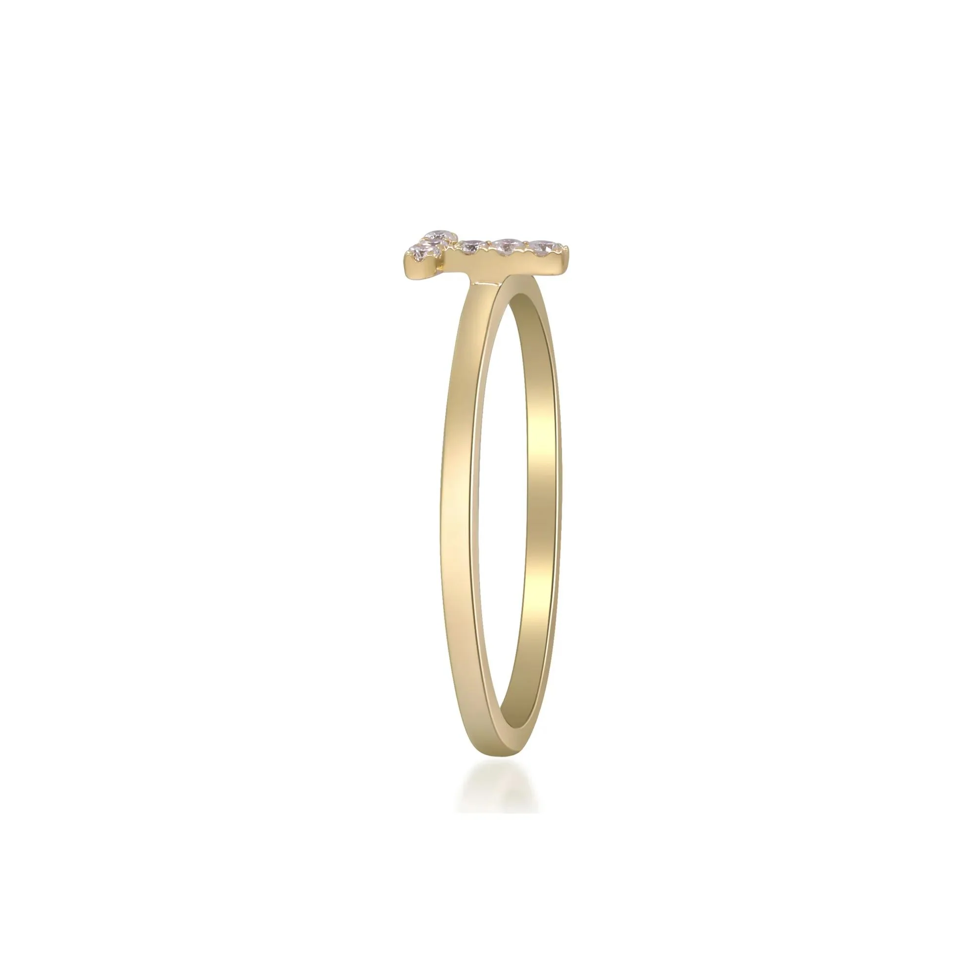 Diamond Accent "t" Initial Ring 10K Yellow Gold Round Brilliant Cut Size 5 2mm - Image 3