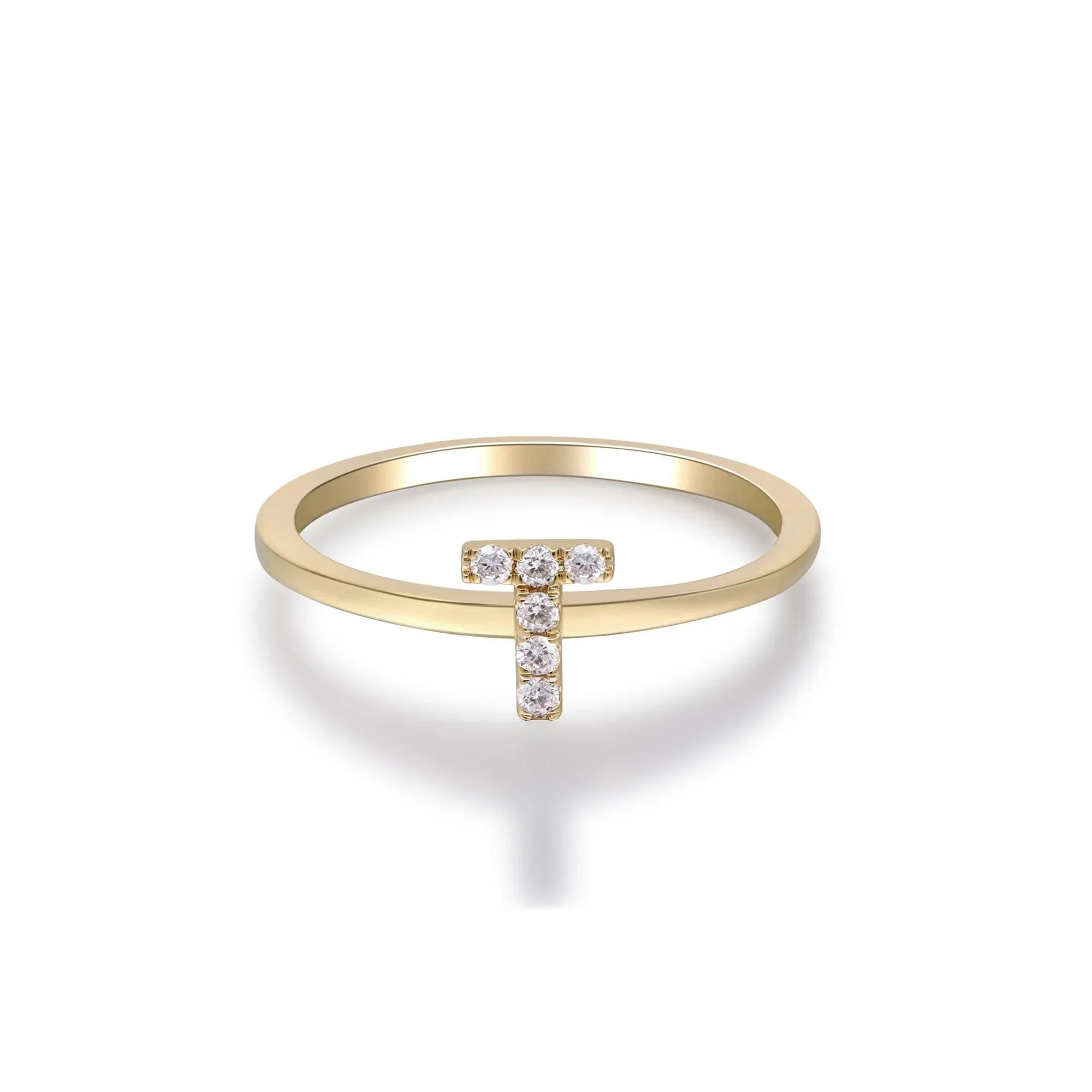 Diamond Accent "t" Initial Ring 10K Yellow Gold Round Brilliant Cut Size 5 2mm - Image 5