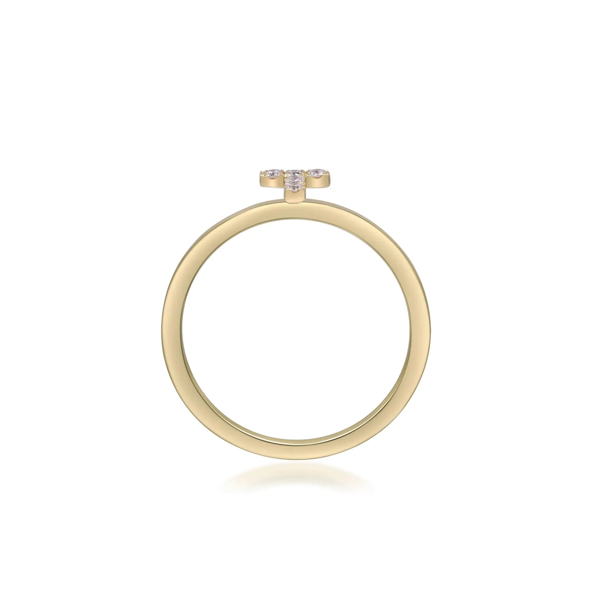 Diamond Accent "t" Initial Ring 10K Yellow Gold Round Brilliant Cut Size 6 2mm - Image 2