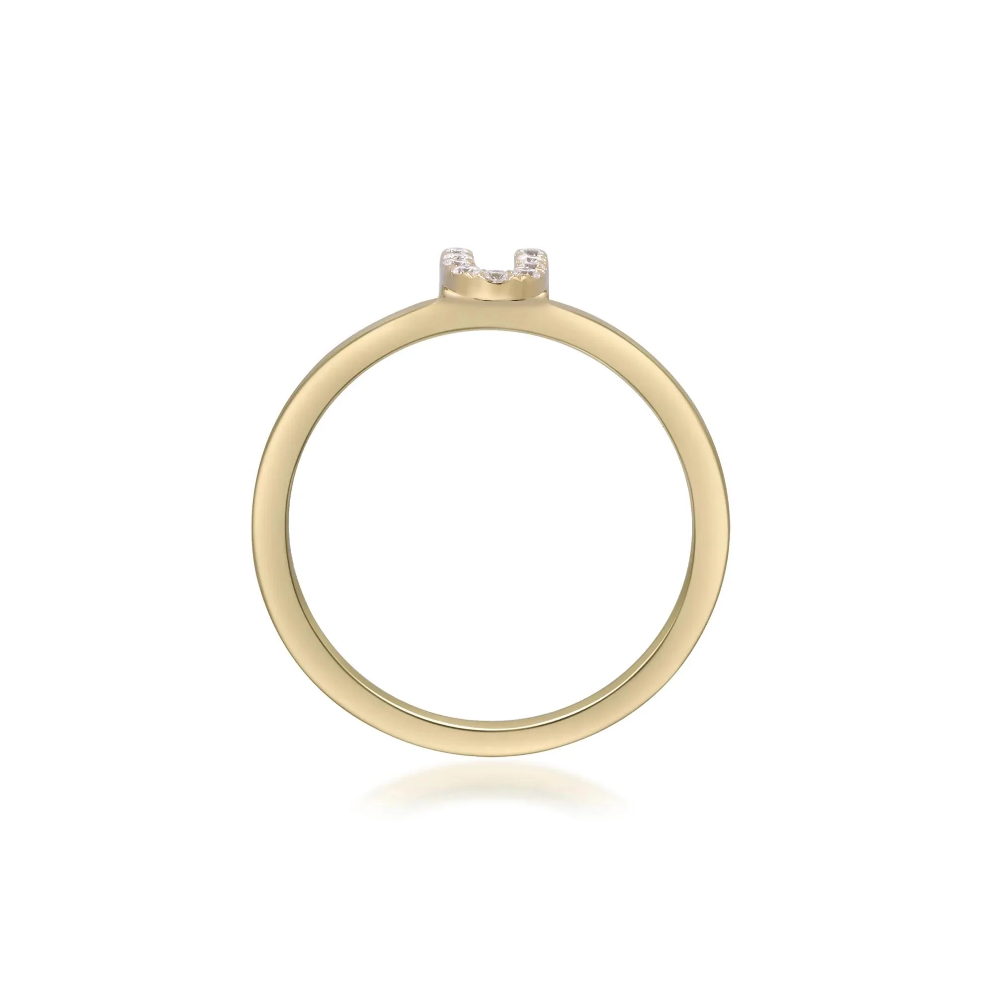 Diamond "u" Initial Ring 10K Yellow Gold Round Brilliant Cut Size 9 2mm - Image 2
