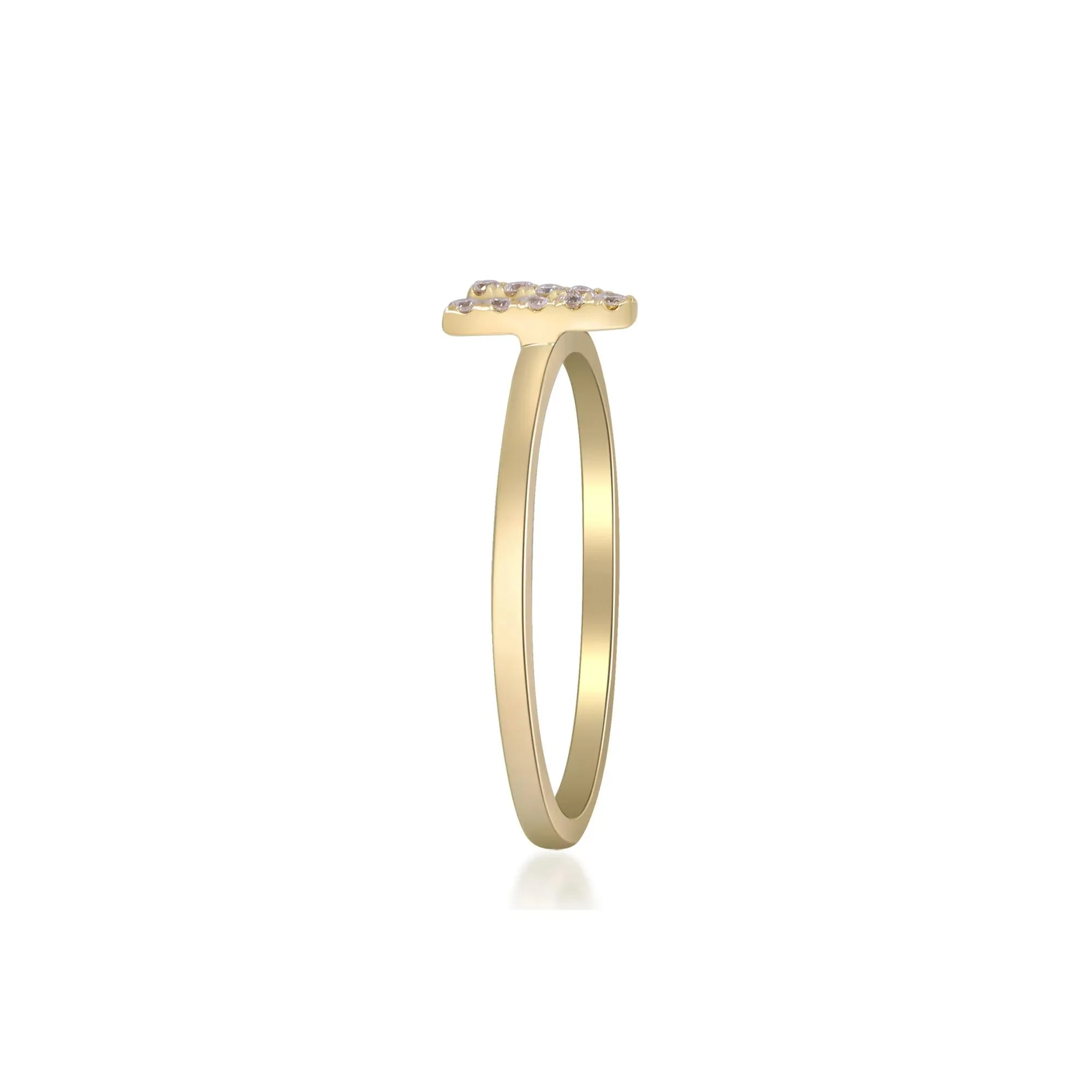 Diamond Accent "v" Initial Ring 10K Yellow Gold Round Brilliant Cut Size 9 2mm - Image 3