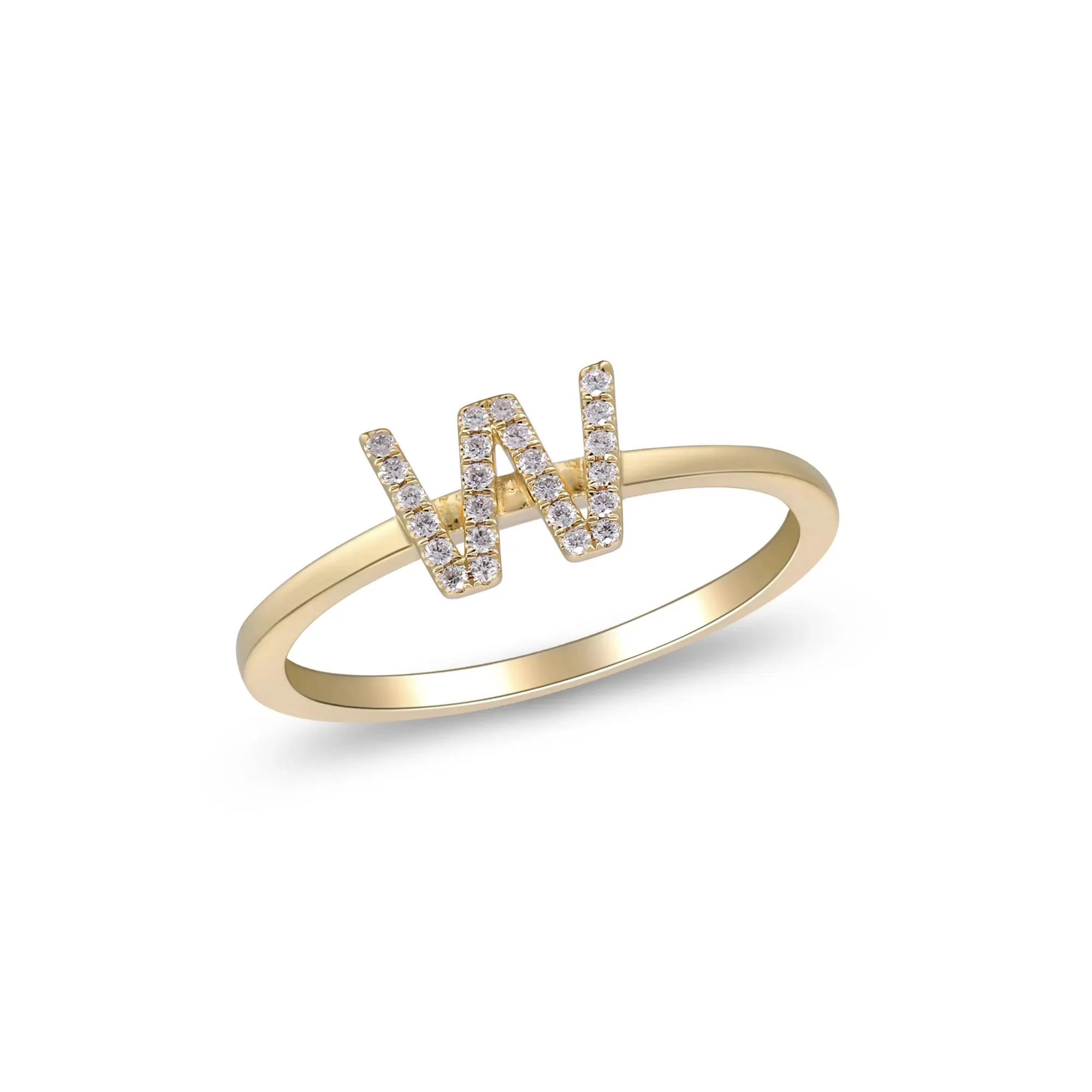 Diamond Accent "w" Initial Ring 10K Yellow Gold Round Brilliant Cut Size 7 2mm - Image 4
