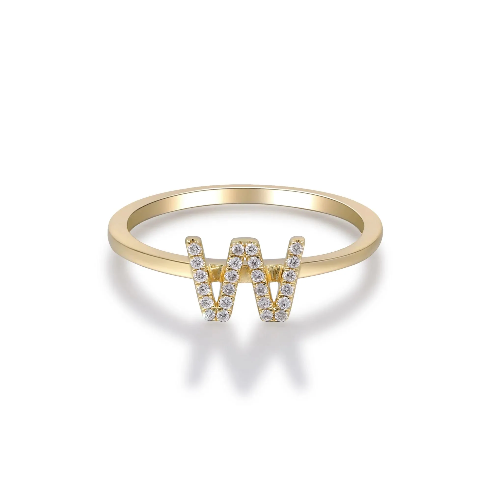 Diamond Accent "w" Initial Ring 10K Yellow Gold Round Brilliant Cut Size 8 2mm - Image 5