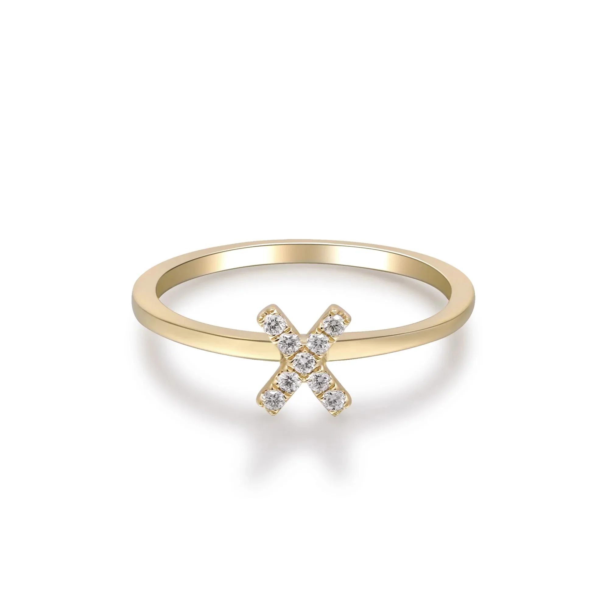 Diamond Accent "x" Initial Ring 10K Yellow Gold Round Brilliant Cut Size 5 2mm - Image 5