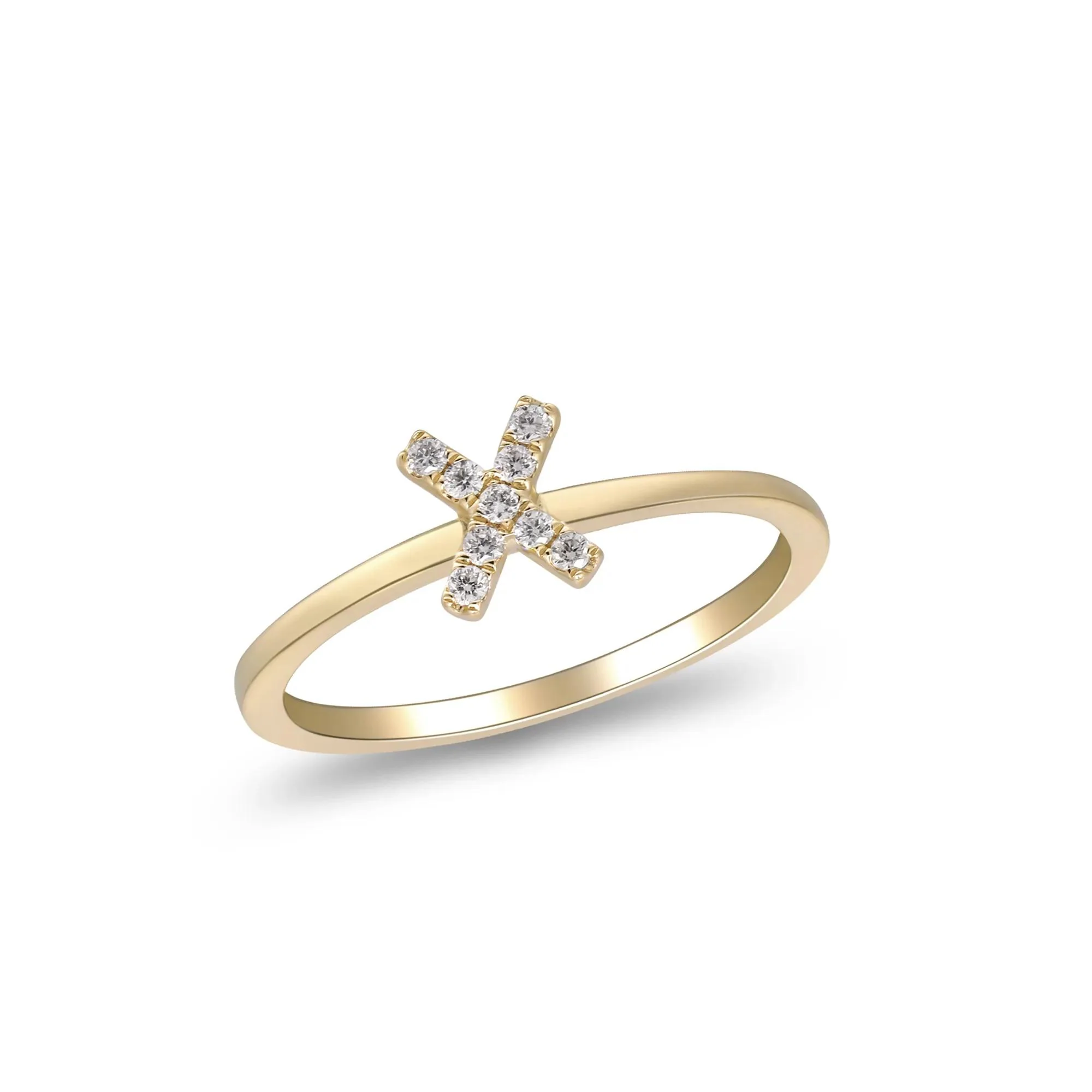Diamond Accent "x" Initial Ring 10K Yellow Gold Round Brilliant Cut Size 9 2mm - Image 4