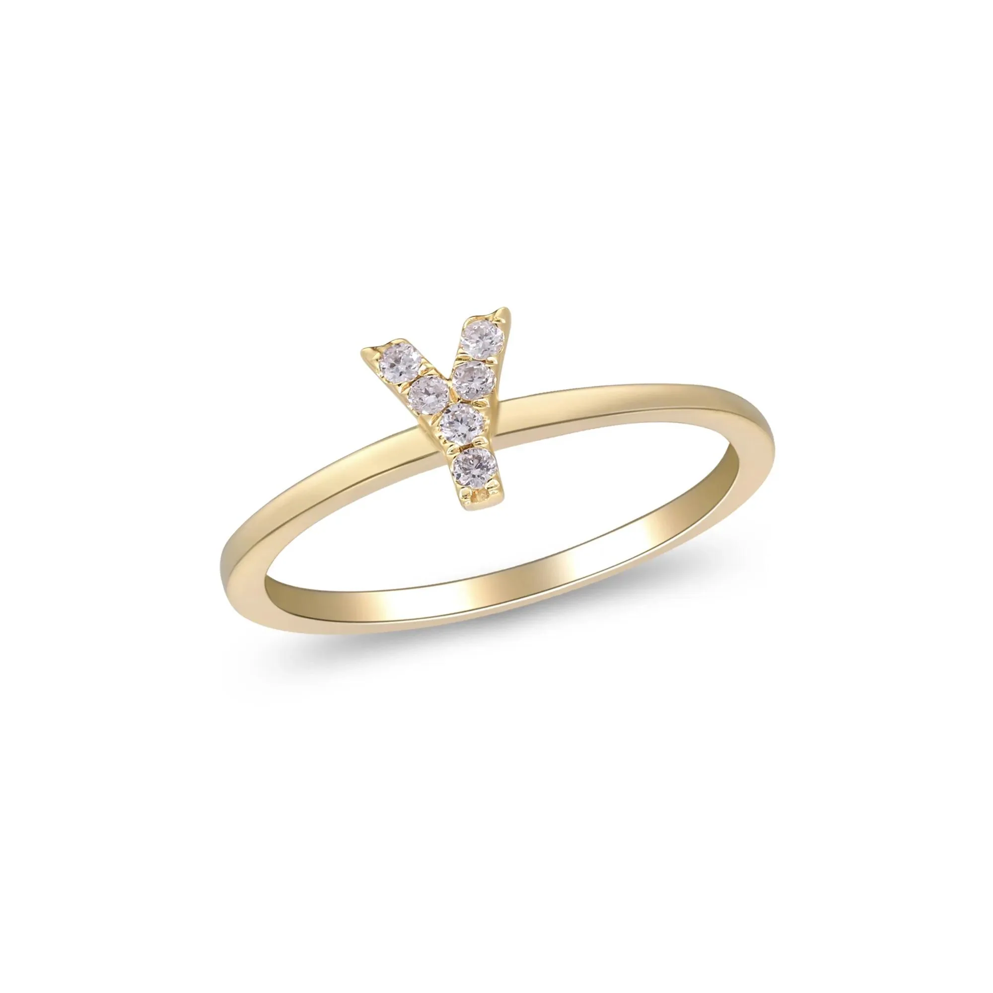 Diamond Accent "y" Initial Ring 10K Yellow Gold Round Brilliant Cut Size 8 2mm - Image 4