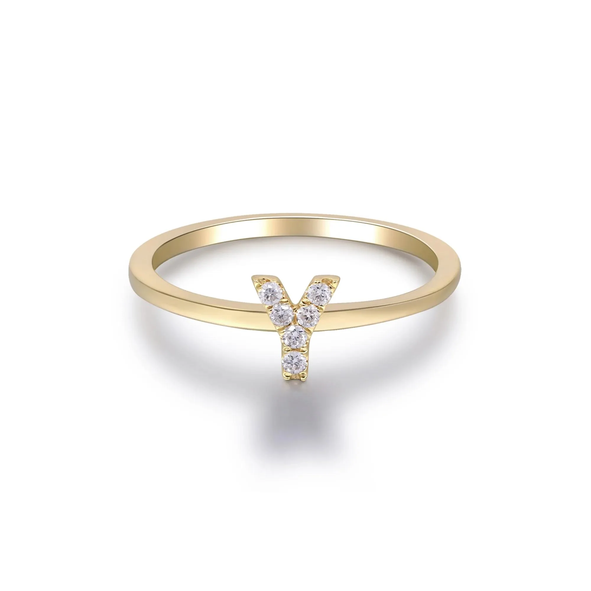 Diamond Accent "y" Initial Ring 10K Yellow Gold Round Brilliant Cut Size 8 2mm - Image 5