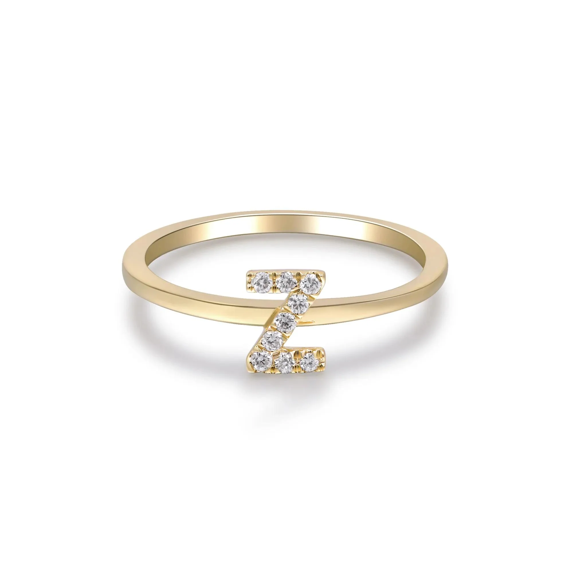 Diamond Accent "z" Initial Ring 10K Yellow Gold Round Brilliant Cut Size 7 2mm - Image 5