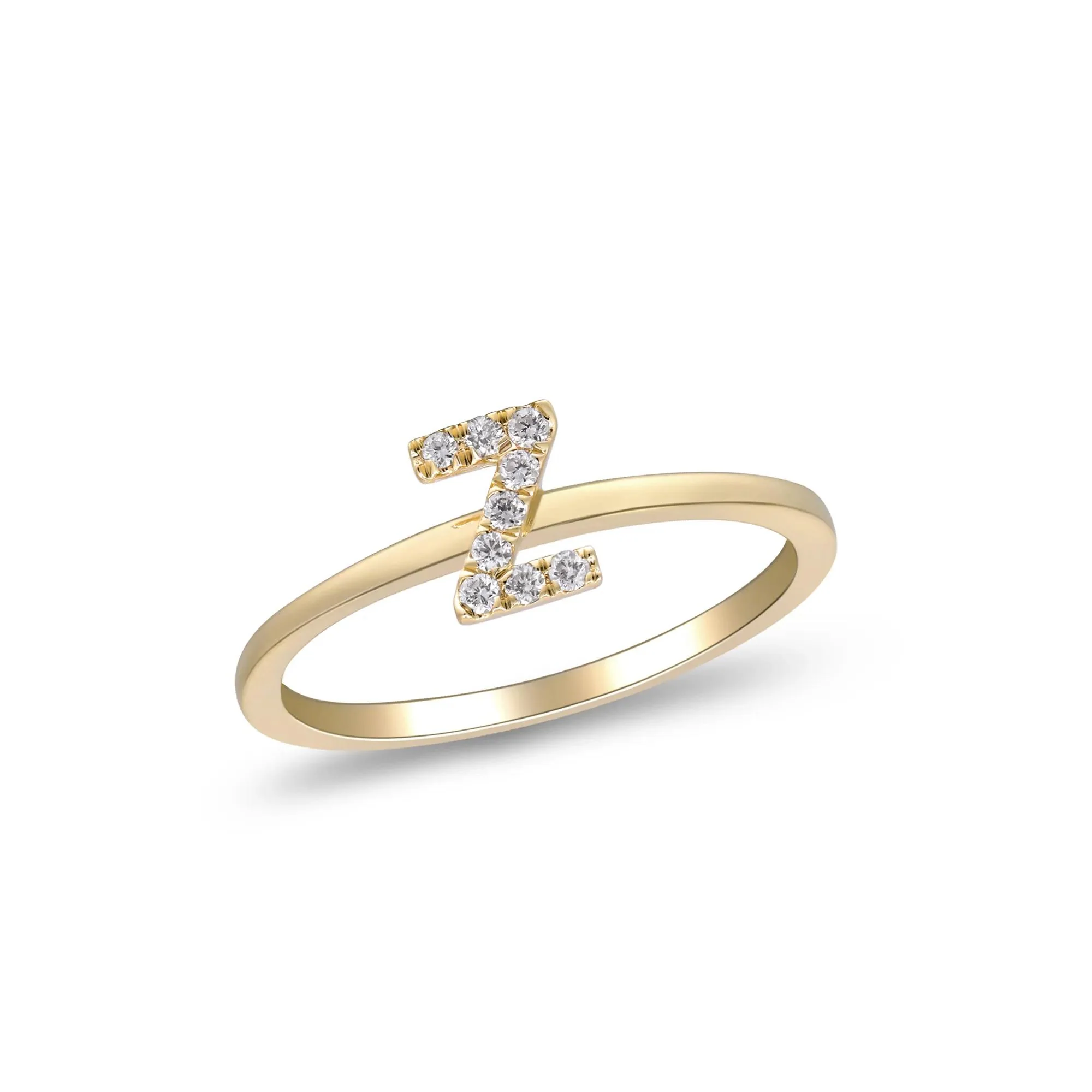 Diamond Accent "z" Initial Ring 10K Yellow Gold Round Brilliant Cut Size 8 2mm - Image 4