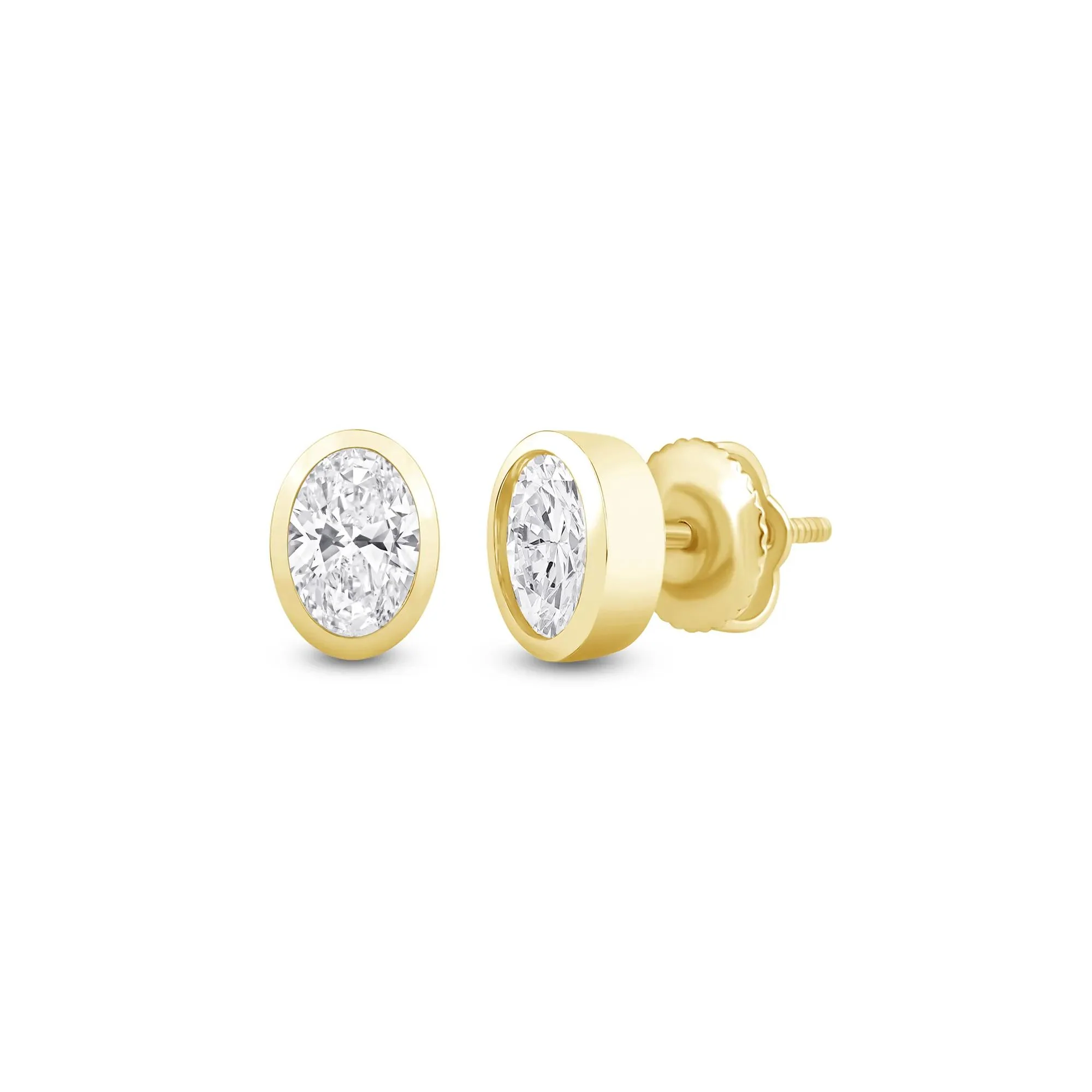 1/2 CT. Tw. Lab Grown Diamond Oval-Shaped Bezel-Set Solitaire Stud Earrings 14K Yellow Gold Size 6.00mm