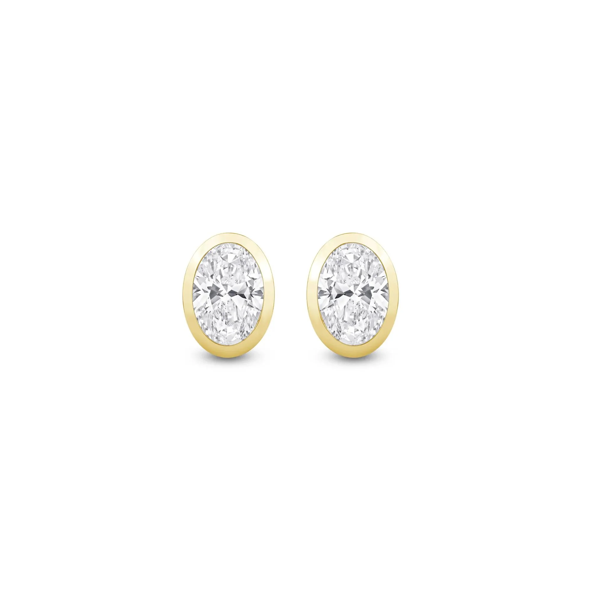 1/2 CT. Tw. Lab Grown Diamond Oval-Shaped Bezel-Set Solitaire Stud Earrings 14K Yellow Gold Size 6.00mm - Image 2
