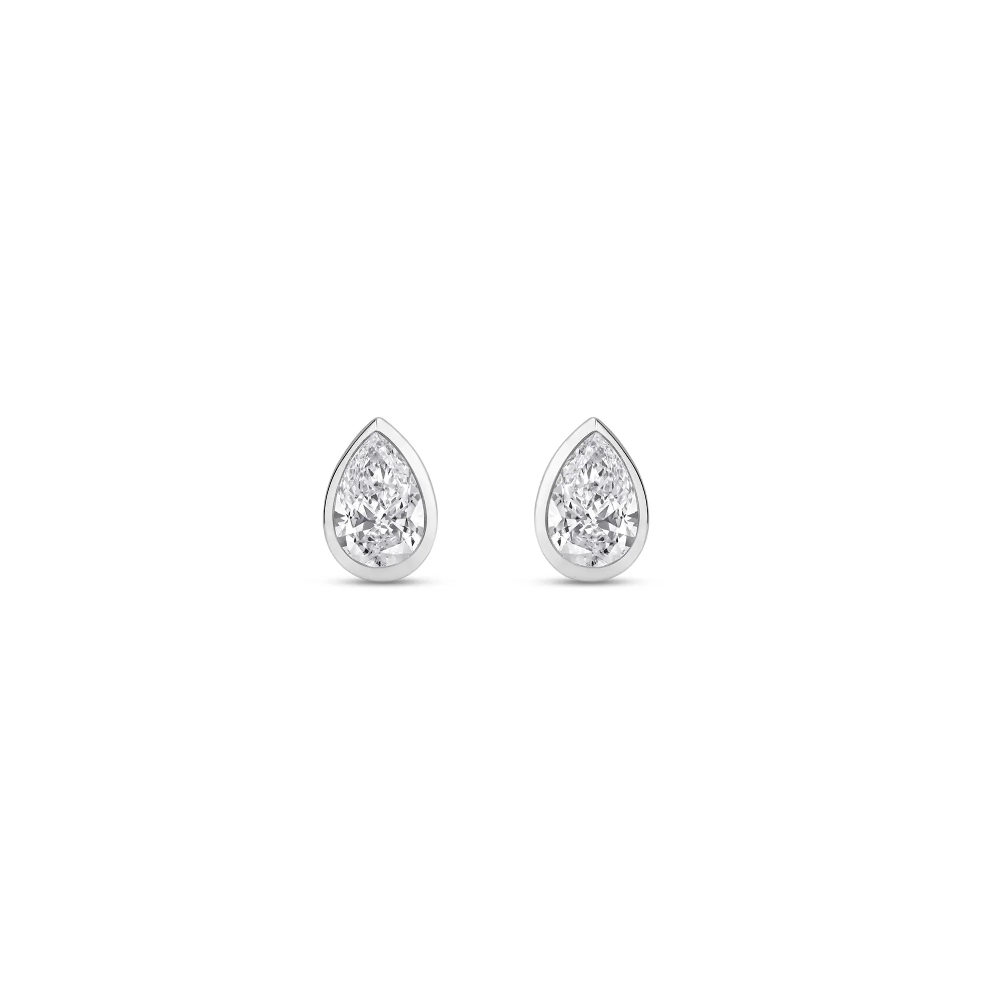 1/3 CT. Tw. Lab Grown Diamond Bezel-Set Pear-Shaped Solitaire Stud Earrings 14K White Gold Size 6.00mm - Image 2