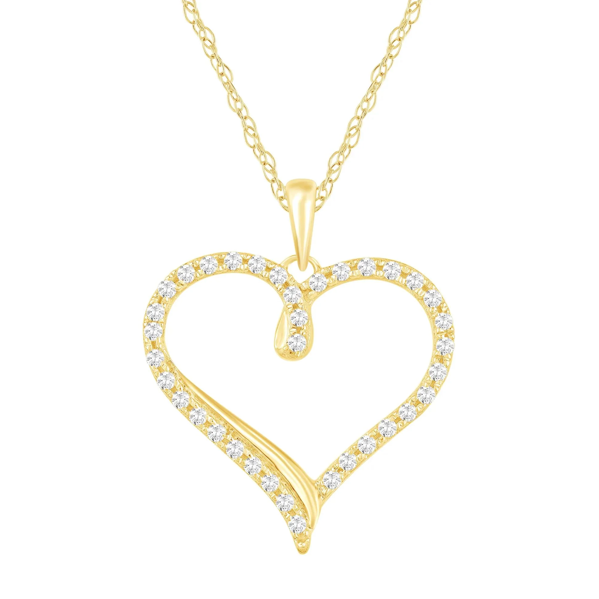 1/4 CT. Tw. Diamond Heart Pendant Necklace 10K Yellow Gold Size 18"