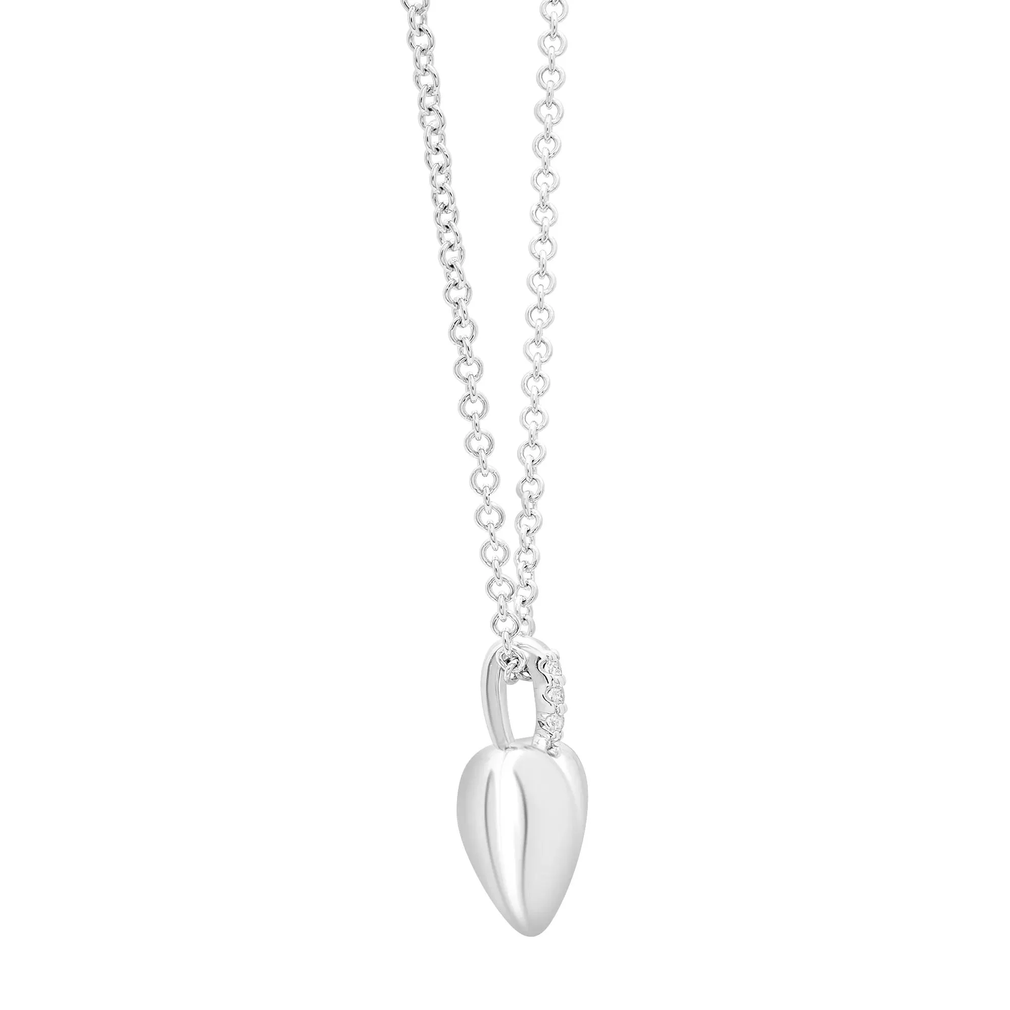 Mini Puff Heart Diamond Accent Pendant Necklace .925 Sterling Silver White Size 18" - Image 2