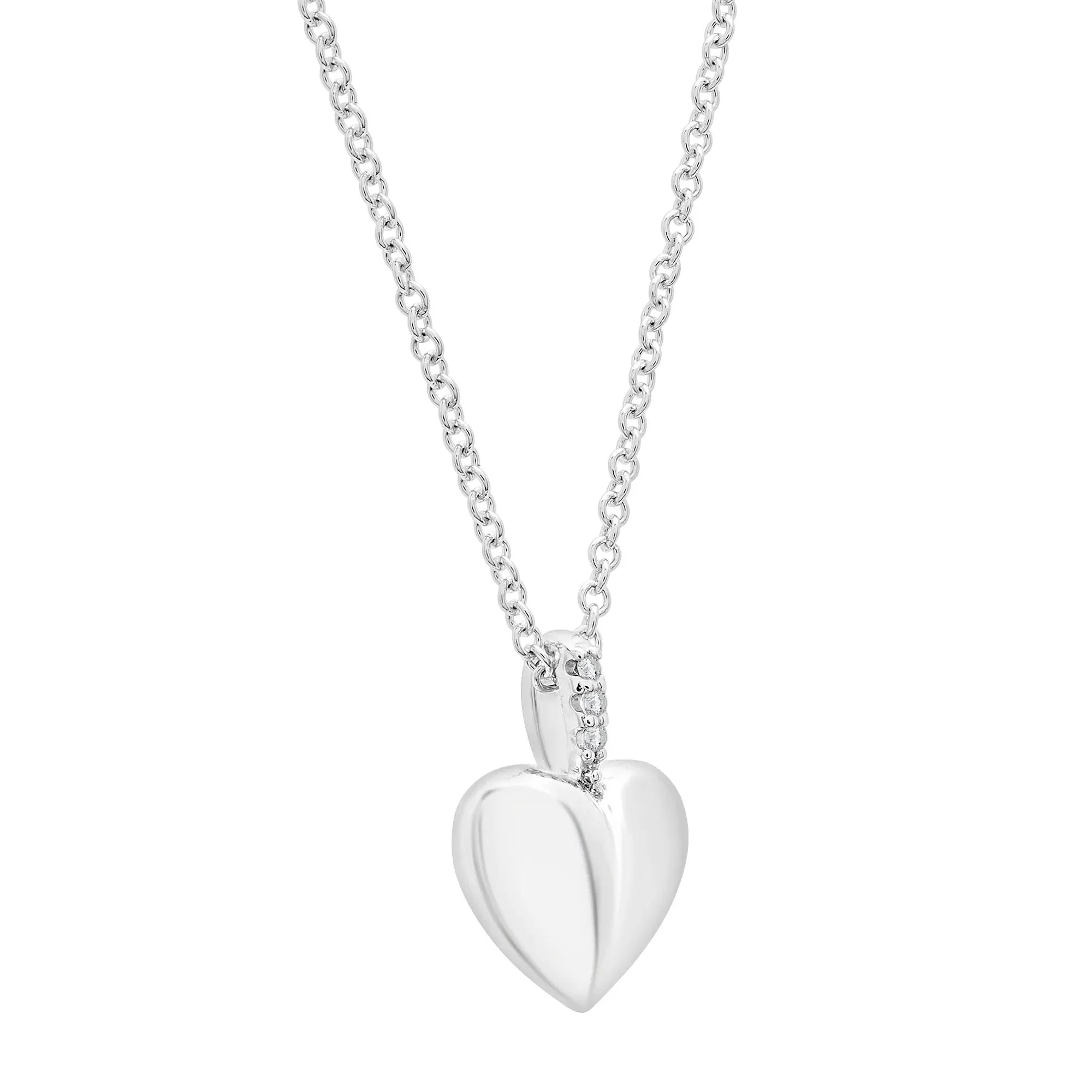 Mini Puff Heart Diamond Accent Pendant Necklace .925 Sterling Silver White Size 18" - Image 3