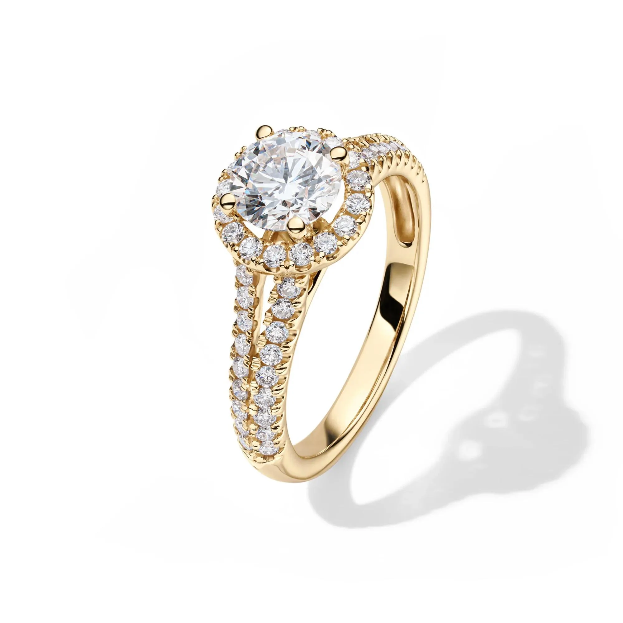 1/2 CT. Tw. Lab Grown Diamond Halo Engagement Ring 14K Yellow Gold Round Brilliant Cut Size 7 - Image 4