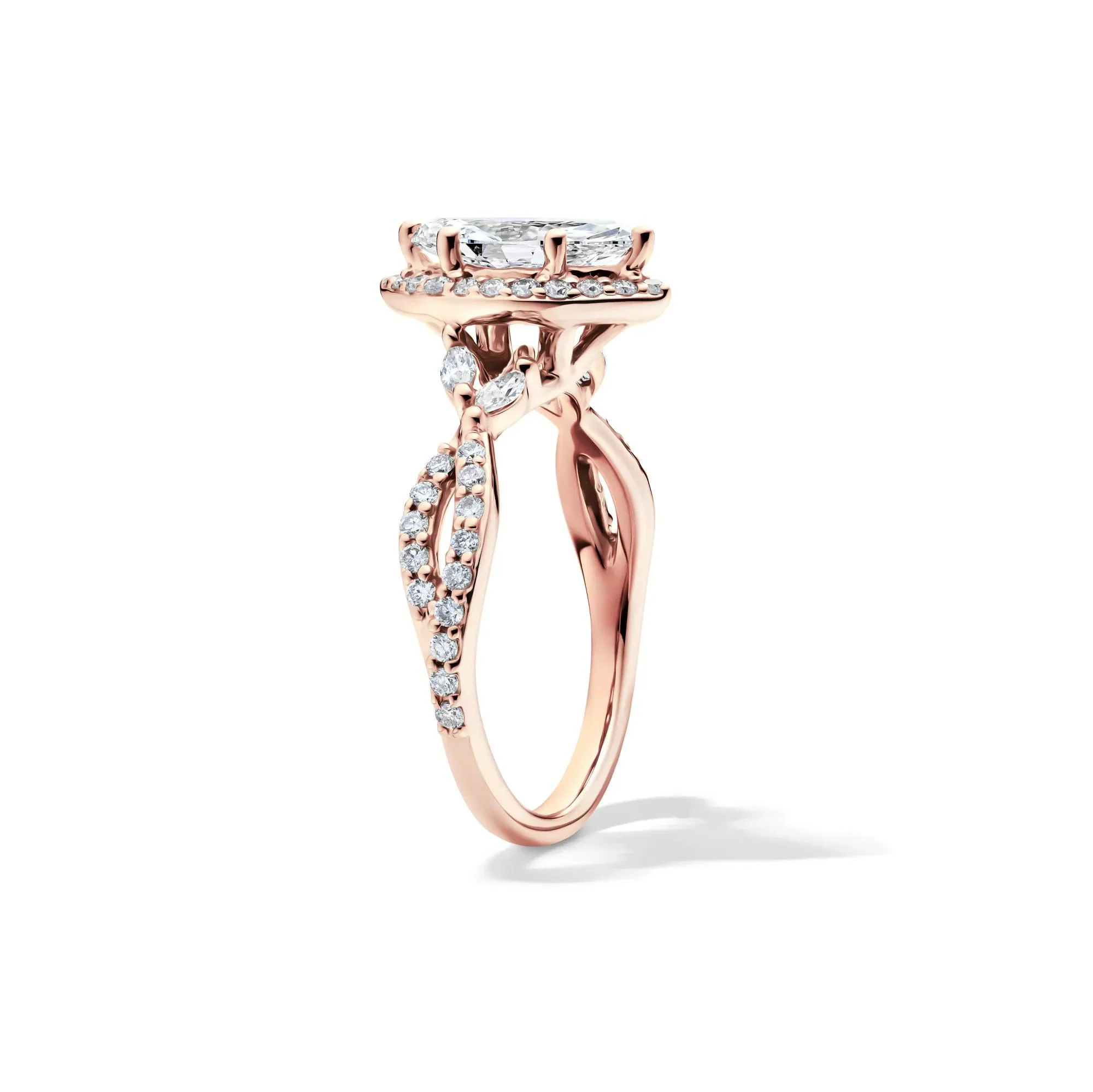 1/2 CT. Tw. Lab Grow Diamond Marquise-Cut Halo Engagement Ring 14K Rose Gold Size 6 1mm - Image 3