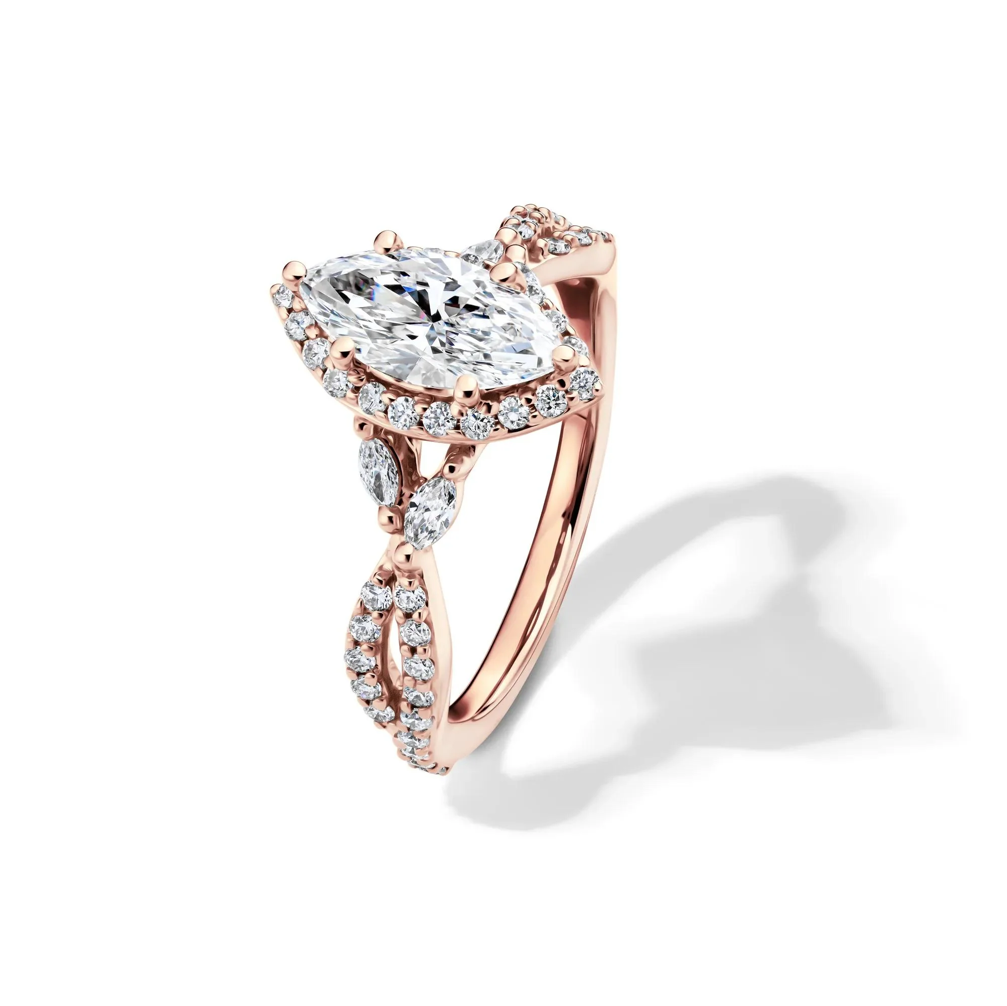 1/2 CT. Tw. Lab Grow Diamond Marquise-Cut Halo Engagement Ring 14K Rose Gold Size 6 1mm - Image 4