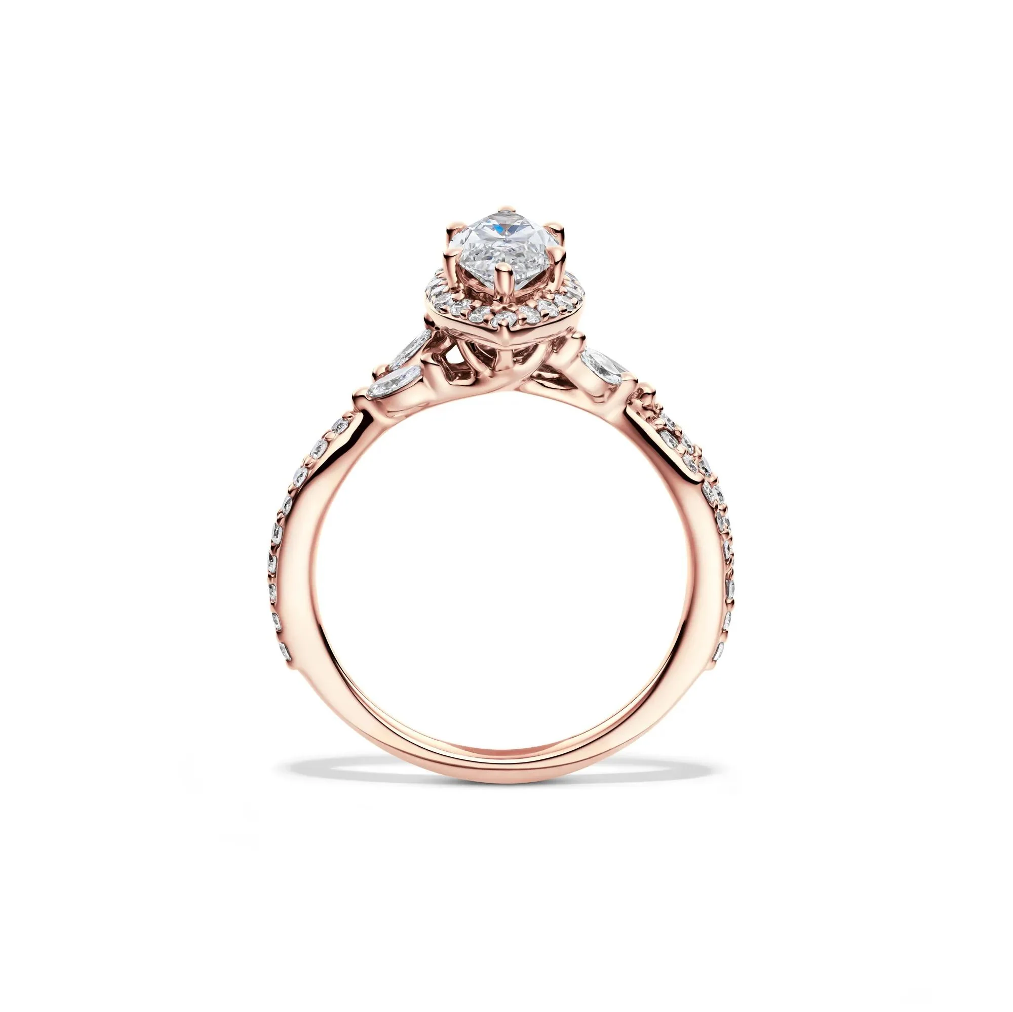 1/2 CT. Tw. Lab Grow Diamond Marquise-Cut Halo Engagement Ring 14K Rose Gold Size 9 1mm - Image 2