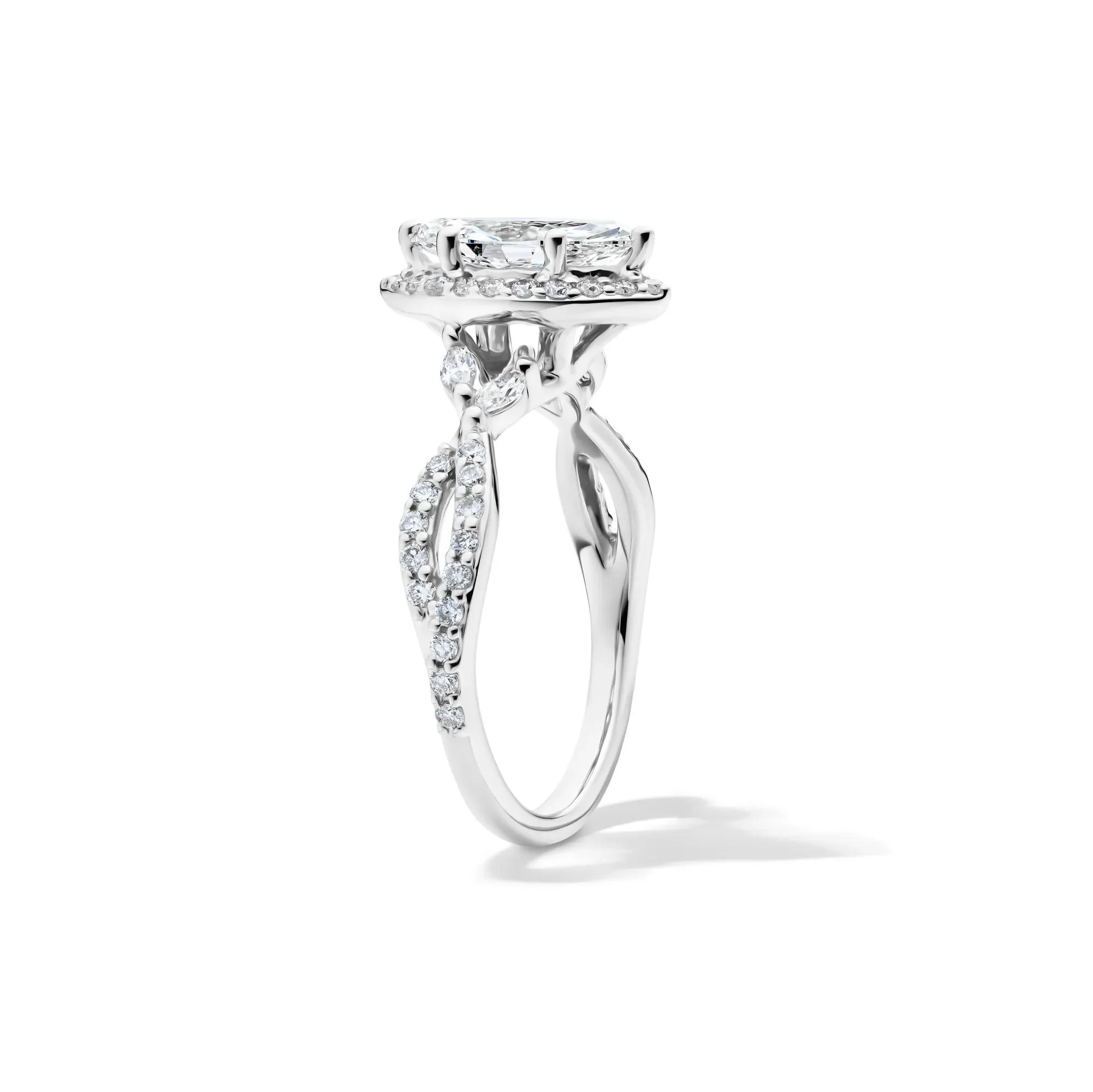 1/2 CT. Tw. Lab Grow Diamond Marquise-Cut Halo Engagement Ring 14K White Gold Size 6 1mm - Image 3