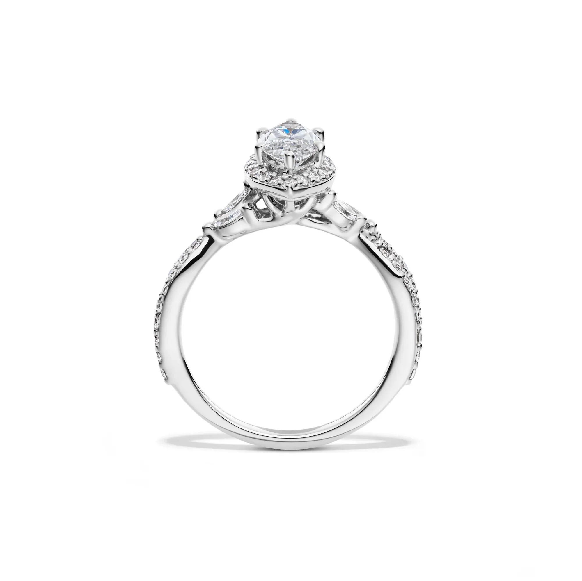 1/2 CT. Tw. Lab Grow Diamond Marquise-Cut Halo Engagement Ring 14K White Gold Size 6.5 1mm - Image 2