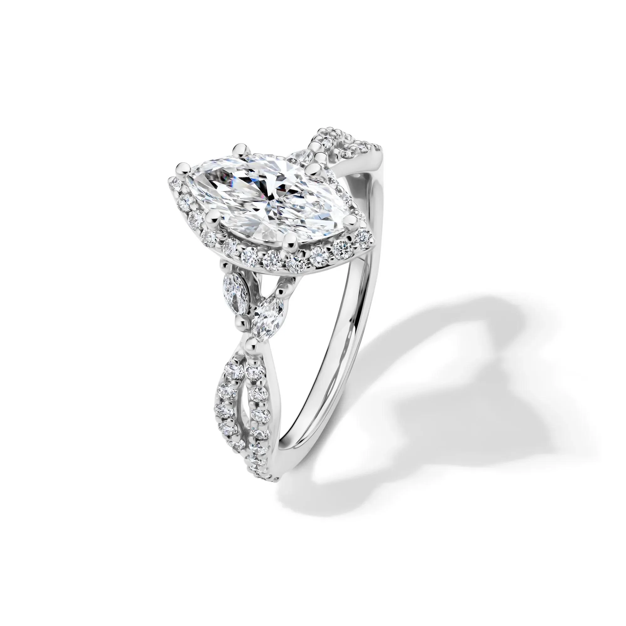 1/2 CT. Tw. Lab Grow Diamond Marquise-Cut Halo Engagement Ring 14K White Gold Size 7 1mm - Image 4