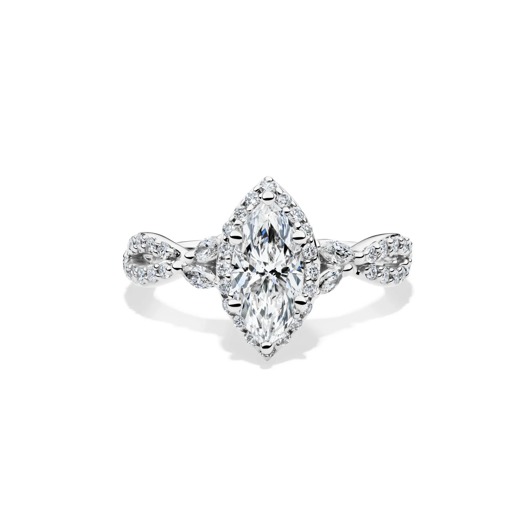 1/2 CT. Tw. Lab Grow Diamond Marquise-Cut Halo Engagement Ring 14K White Gold Size 8.5 1mm