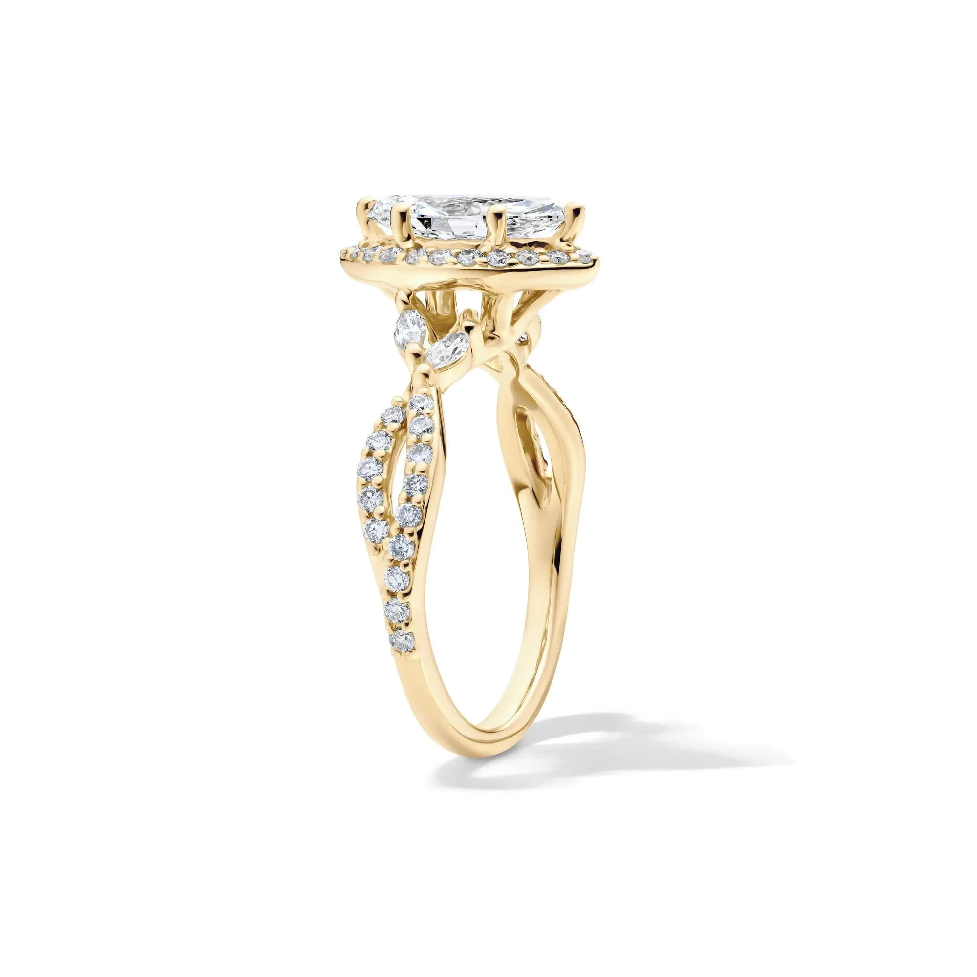 1/2 CT. Tw. Lab Grow Diamond Marquise-Cut Halo Engagement Ring 14K Yellow Gold Size 6.5 1mm - Image 3