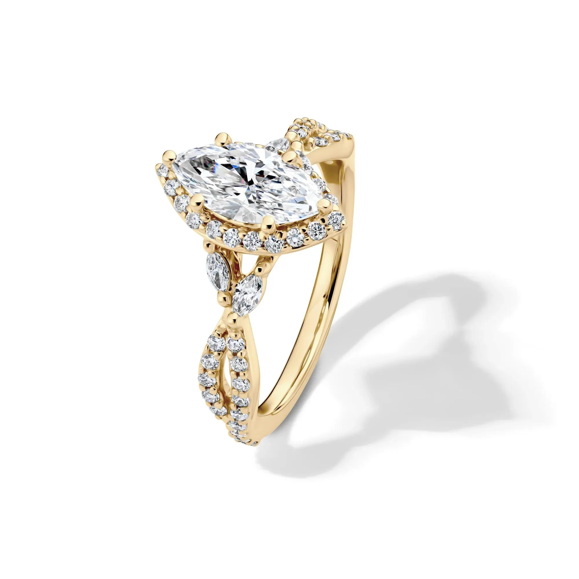 1/2 CT. Tw. Lab Grow Diamond Marquise-Cut Halo Engagement Ring 14K Yellow Gold Size 7.5 1mm - Image 4