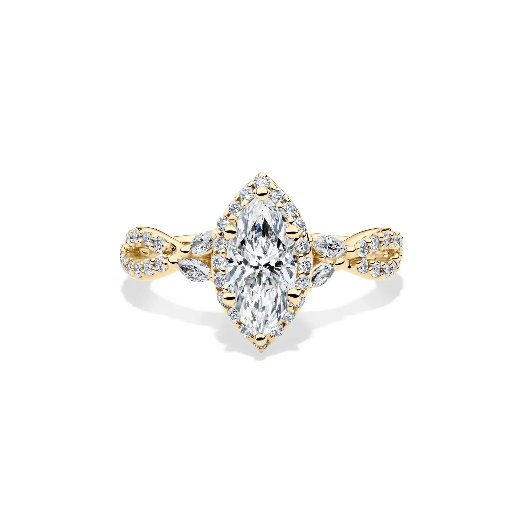 1/2 CT. Tw. Lab Grow Diamond Marquise-Cut Halo Engagement Ring 14K Yellow Gold Size 8 1mm