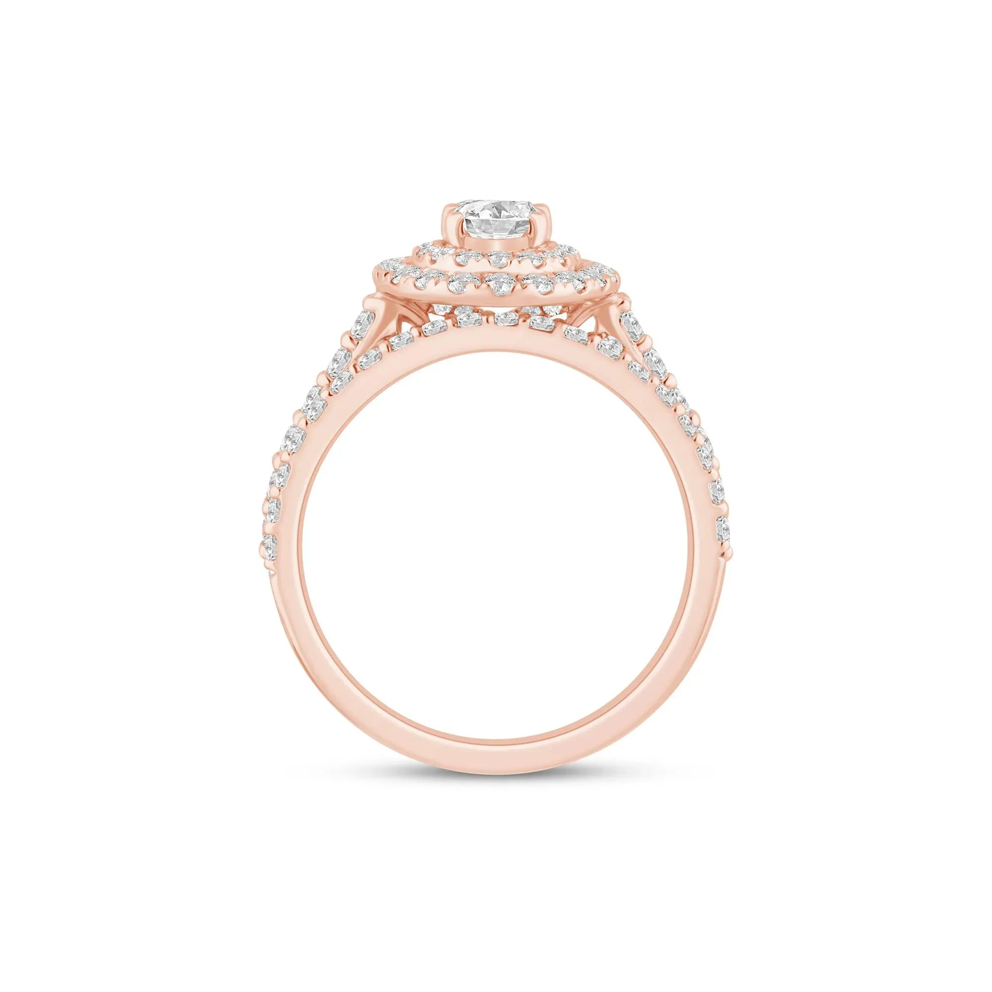 1/2 CT. Tw. Lab Grown Diamond Double Halo Engagement Ring 14K Rose Gold Size 5 3mm - Image 2
