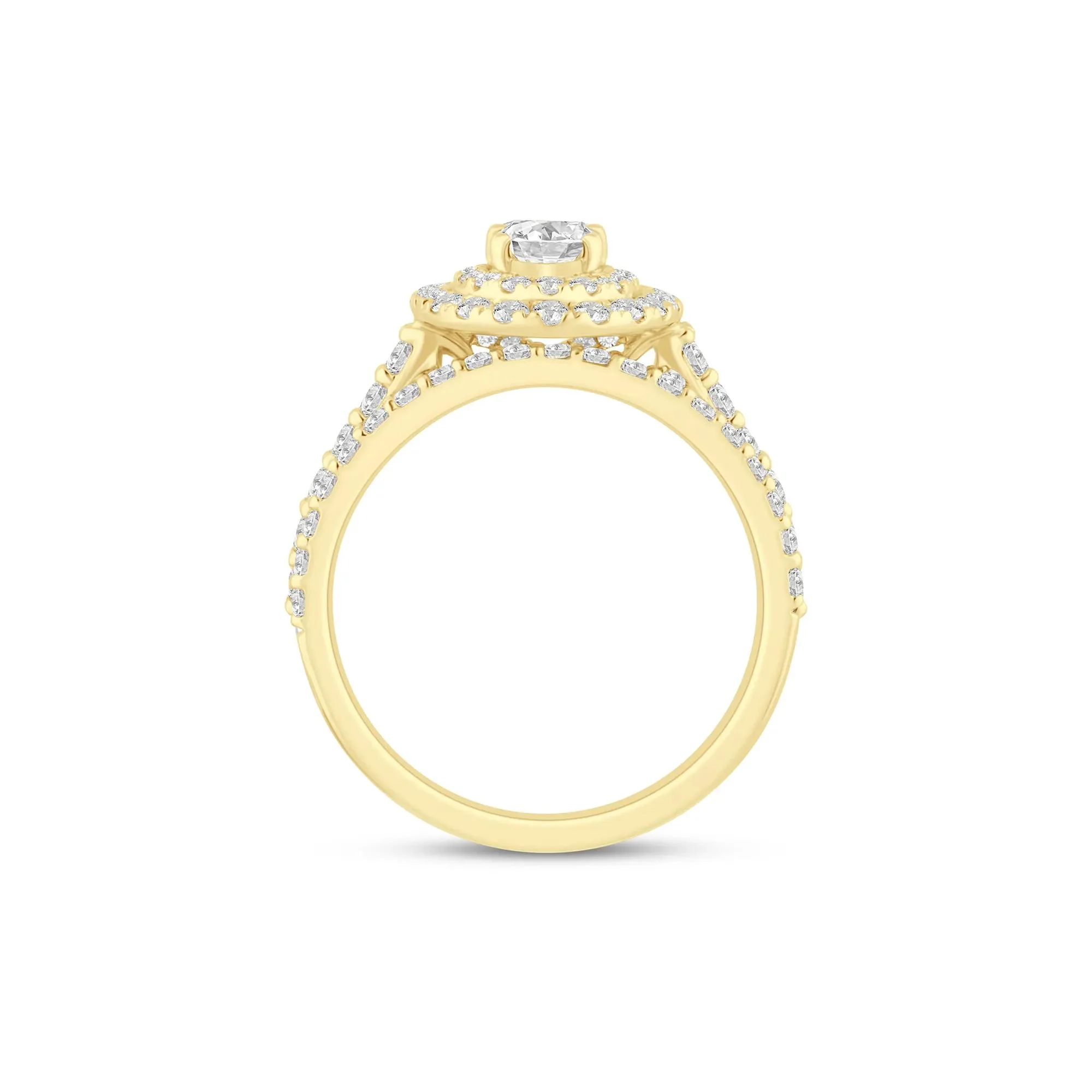 1/2 CT. Tw. Lab Grown Diamond Double Halo Engagement Ring 14K Yellow Gold Size 5 3mm - Image 2