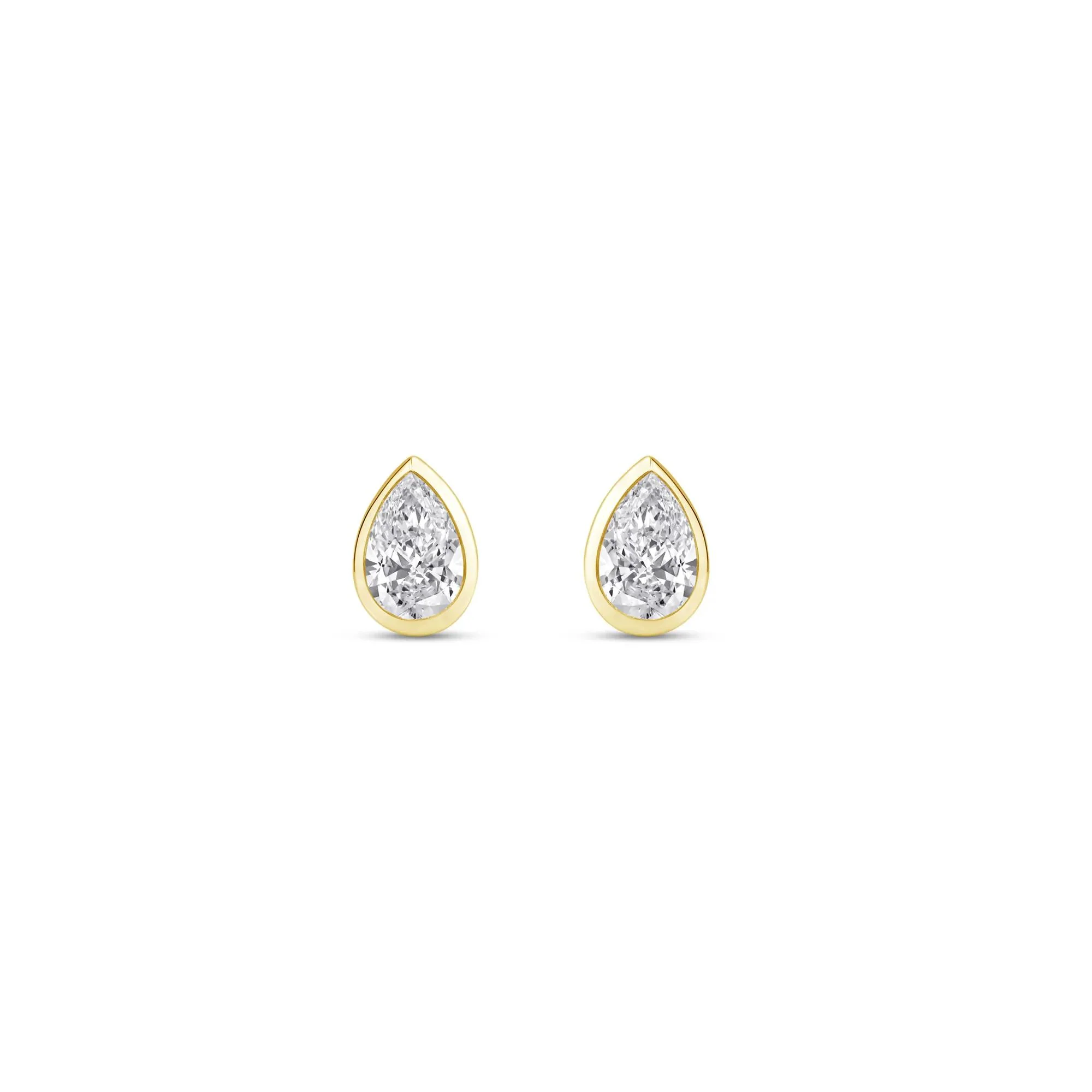 1/3 CT. Tw. Lab Grown Diamond Bezel-Set Pear-Shaped Solitaire Stud Earrings 14K Yellow Gold Size 6.00mm - Image 2