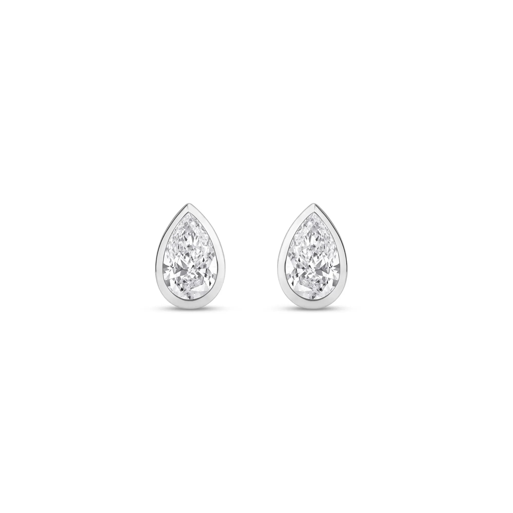 1/2 CT. Tw. Lab Grown Diamond Bezel-Set Pear-Shaped Solitaire Stud Earrings 14K White Gold Size 7.00mm - Image 2