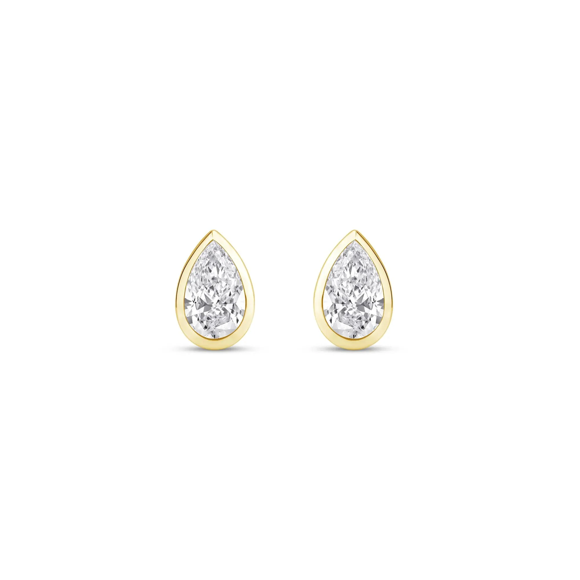 1/2 CT. Tw. Lab Grown Diamond Bezel-Set Pear-Shaped Solitaire Stud Earrings 14K Yellow Gold Size 7.00mm - Image 2