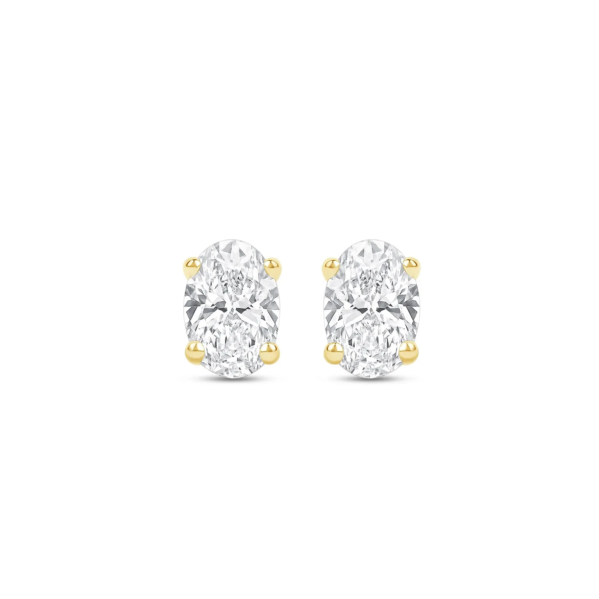 1/2 CT. Tw. Lab Grown Diamond Oval-Shaped Solitaire Stud Earrings 14K Yellow Gold Size 5.60mm - Image 2