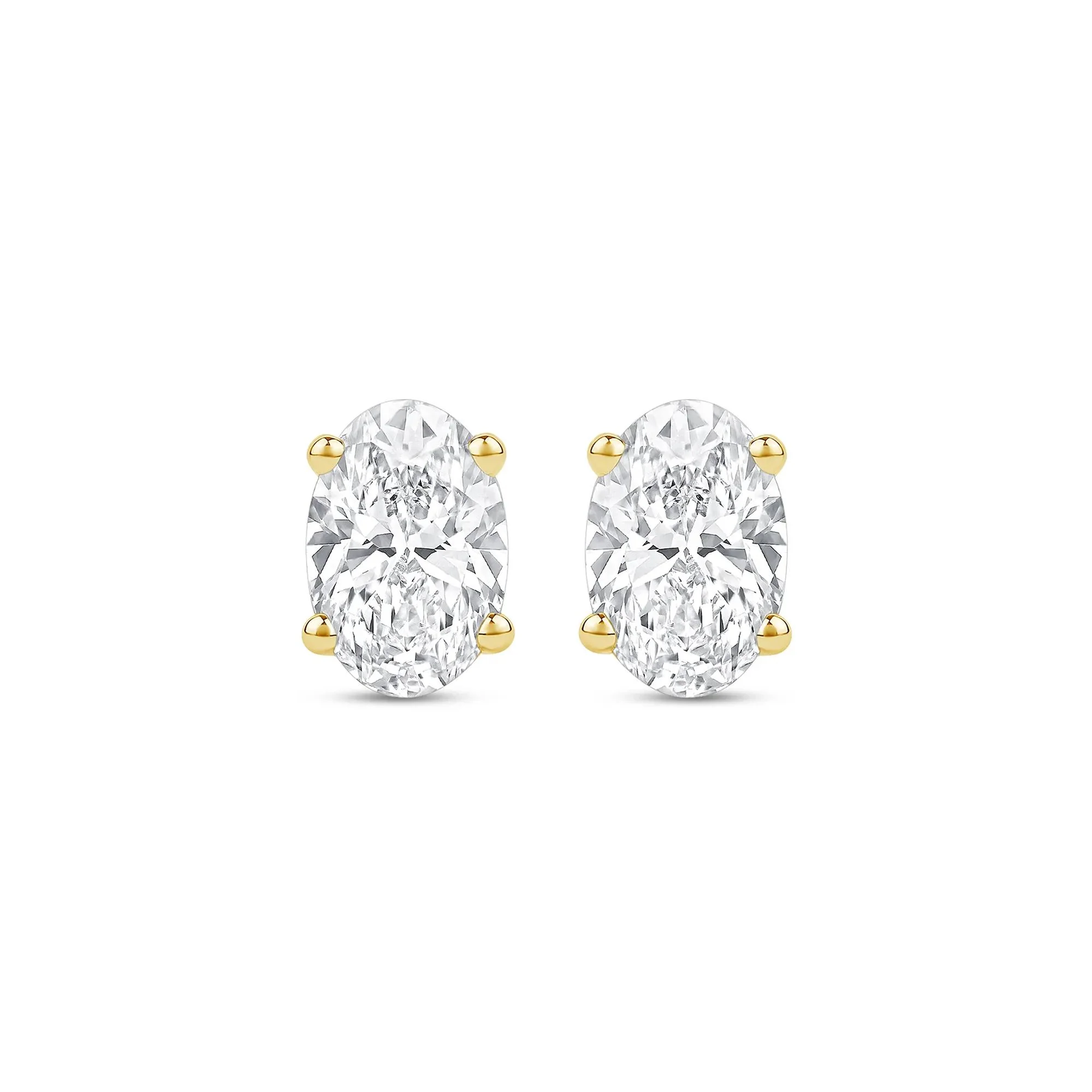 2 CT. Tw. Lab Grown Diamond Oval-Shaped Solitaire Stud Earrings 14K Yellow Gold Size 8.60mm - Image 2
