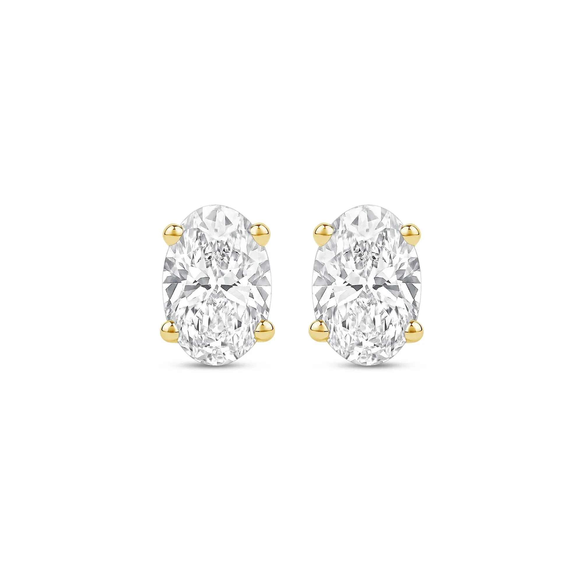 3 CT. Tw. Lab Grown Diamond Oval-Shaped Solitaire Stud Earrings 14K Yellow Gold Size 9.70mm - Image 2