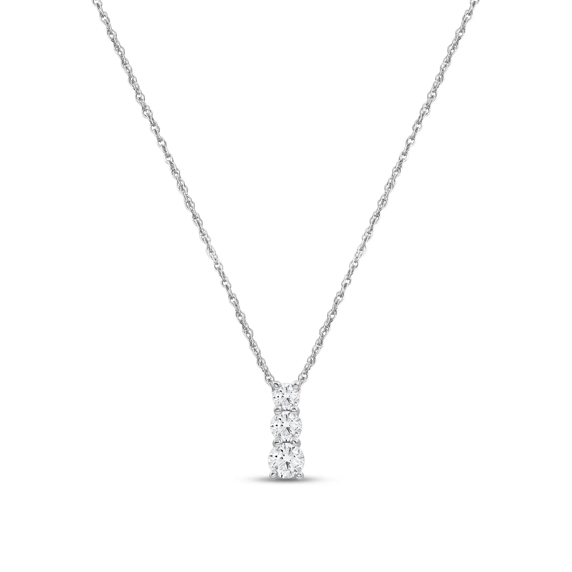 1 CT. Tw. Lab Grown Three-Stone Diamond Pendant Necklace 14K White Gold Size 18"