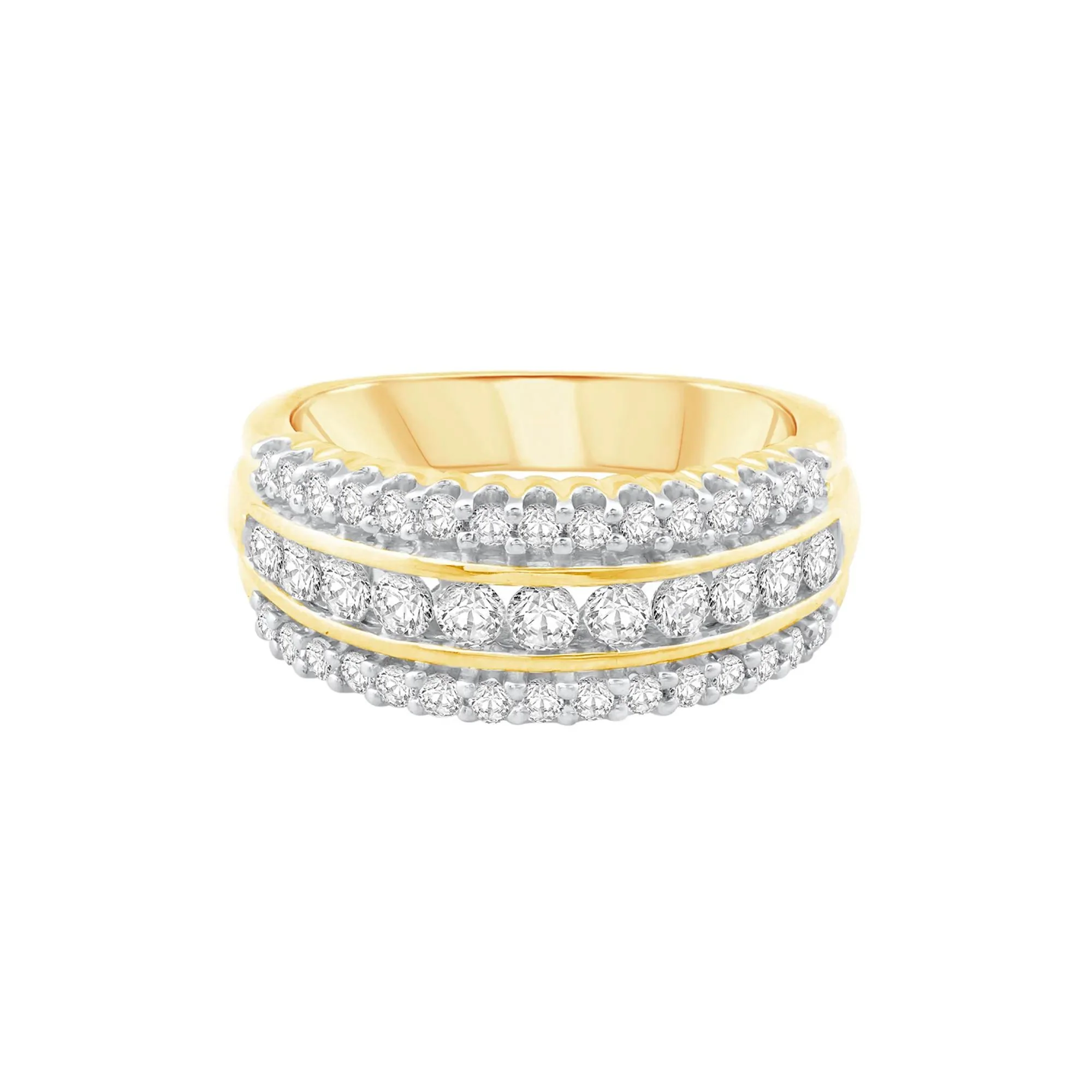 1 CT. Tw. Diamond Multi-Row Ring 10K Yellow Gold Round Brilliant Cut Size 6.5