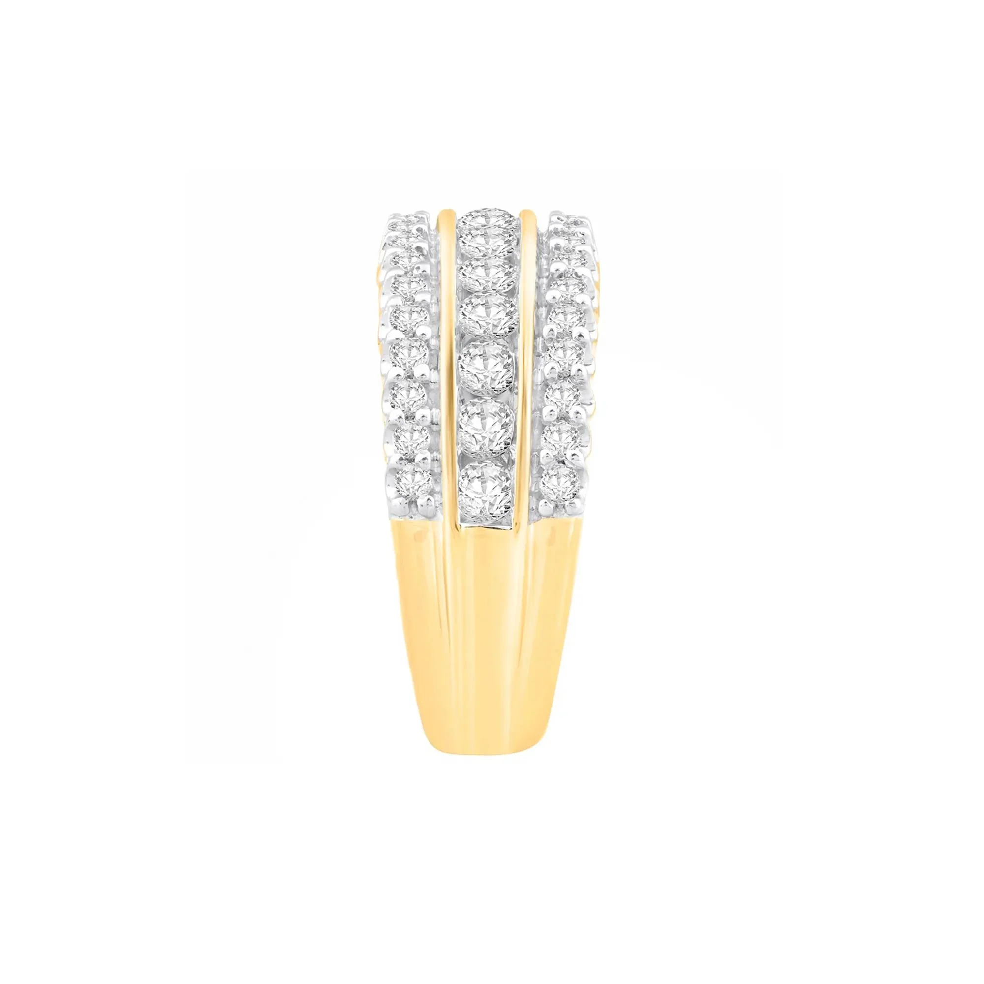 1 CT. Tw. Diamond Multi-Row Ring 10K Yellow Gold Round Brilliant Cut Size 7 - Image 3