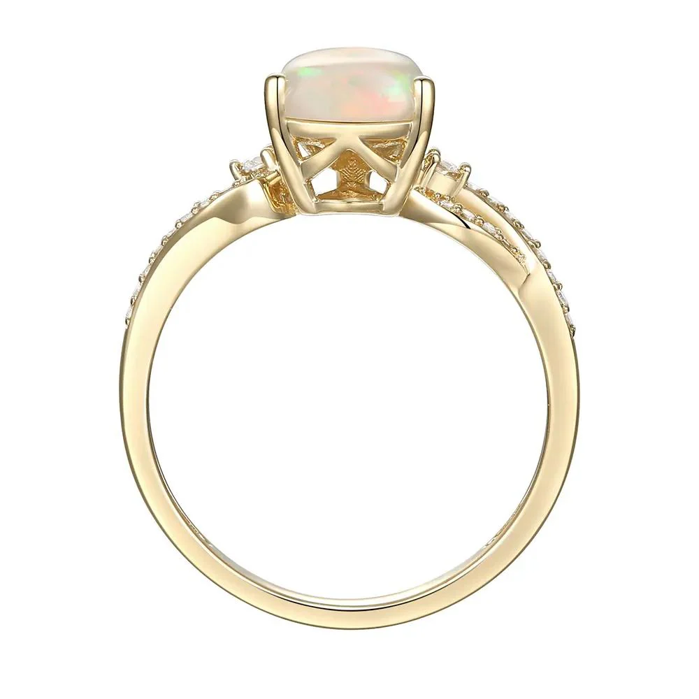 1/7 CT. Tw. Pear-Shaped Opal Ring with Diamonds 10K Yellow Gold Size 8 - Image 2