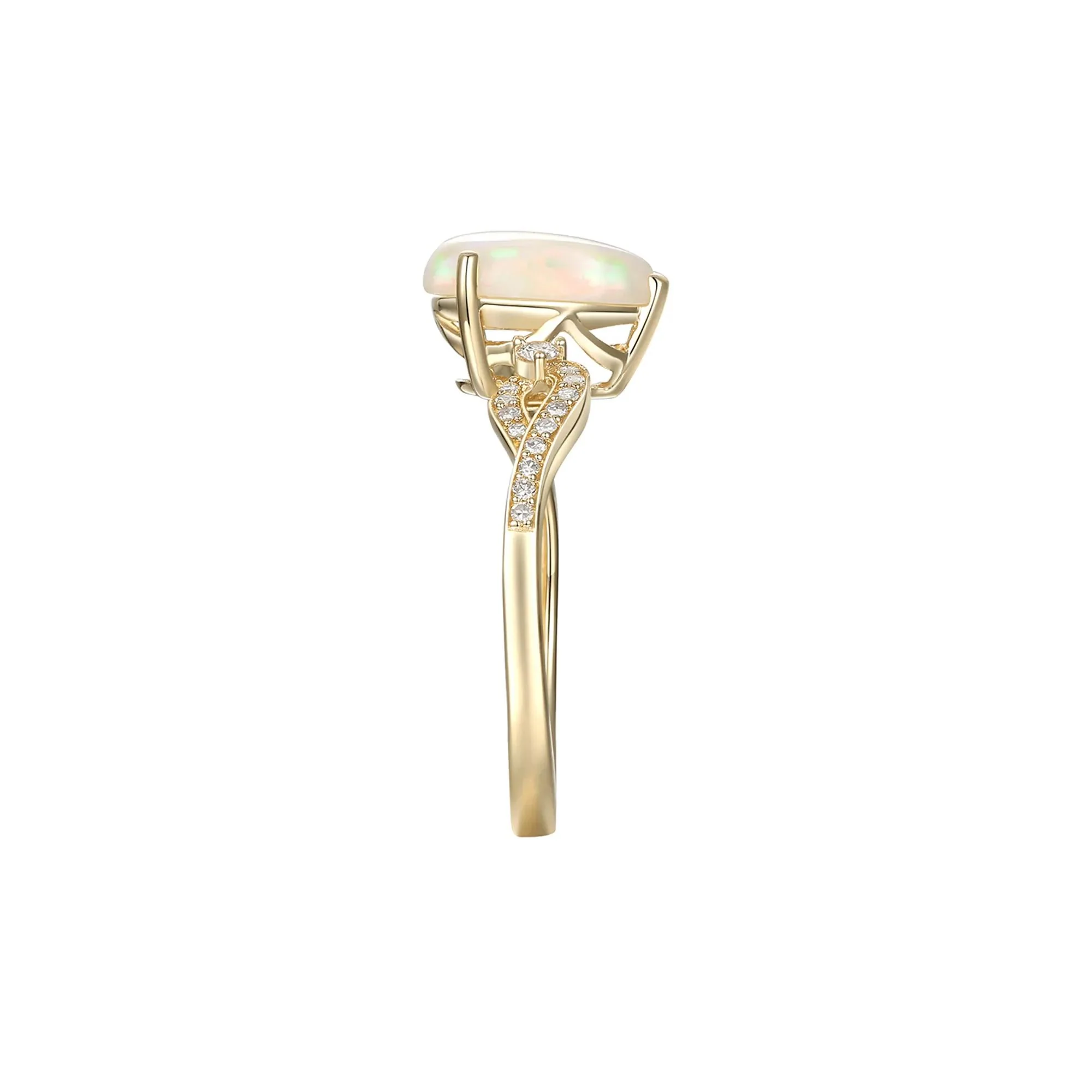 1/7 CT. Tw. Pear-Shaped Opal Ring with Diamonds 10K Yellow Gold Size 8 - Image 3