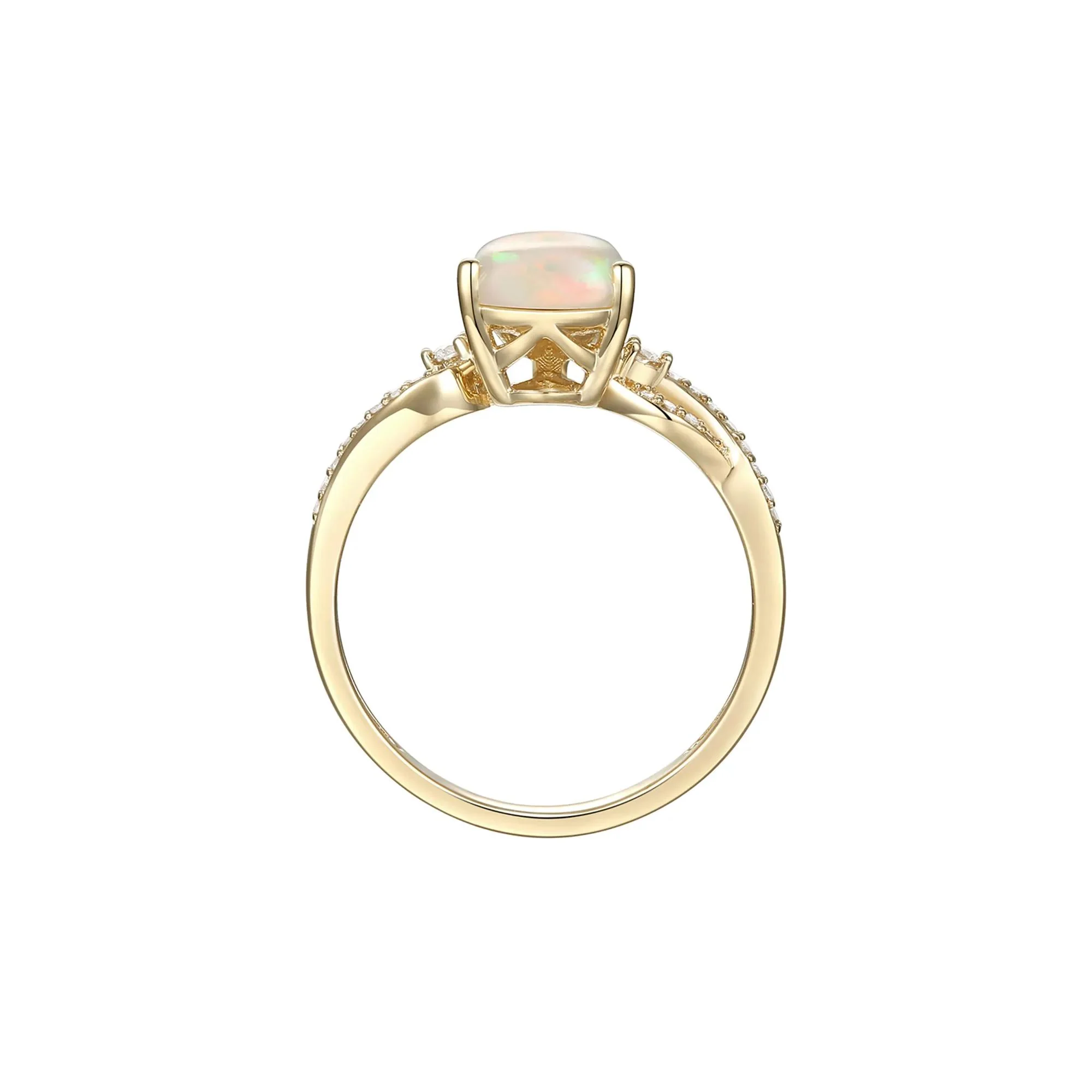 1/7 CT. Tw. Pear-Shaped Opal Ring with Diamonds 10K Yellow Gold Size 8 - Image 4